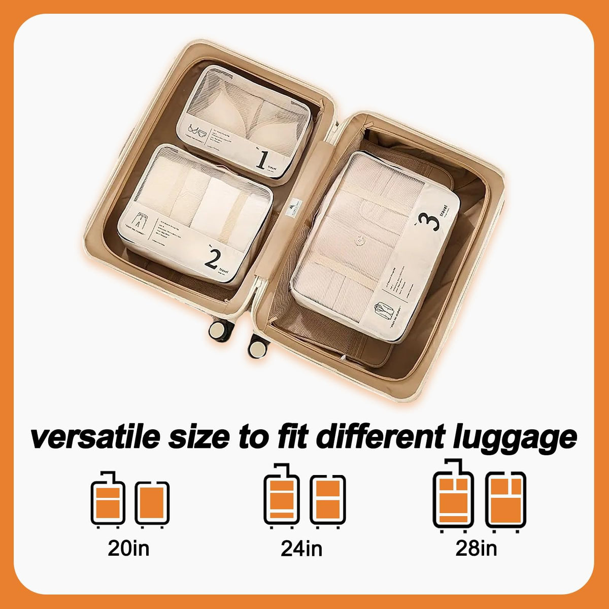 TERRIFI 7 Set Travel Storage Bag, Packing Organizer Zipper Cubes for Clothes, Shoes, Digital, Underwear, and Cosmetics, Lightweight Travel Bags, Ideal for Organized Packing (Beige)