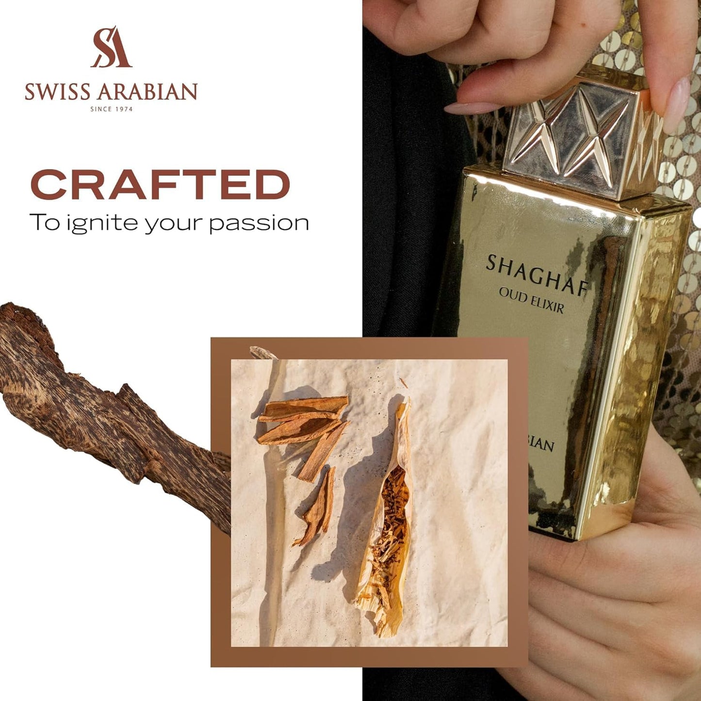Swiss Arabian Shaghaf Oud Elixir Oud, Gourmand, Amber Fragrance - Notes of Saffron - Perfume for Women and Men - 2.5 oz EDP Spray - Medaid International