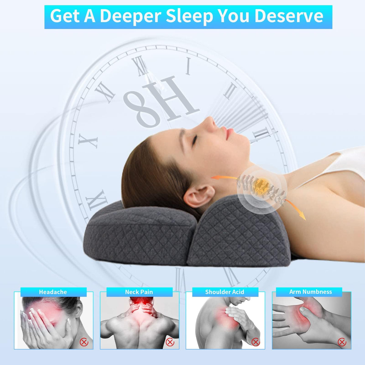 TERRIFI High Density Space Cervical Memory Foam Pillow, Contour Pillow for Neck and Shoulder Pain, Ergonomic Orthopedic Sleeping Support Pillow for Side, Back, and Stomach Sleepers