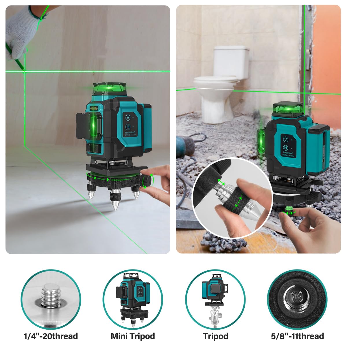 Takamine 16 Lines Green Laser Level Pro, 4x360° 4D Green Cross Line Professional for Construction, Two 360° Vertical and Two 360° Horizontal Laser Level Pulse Mode and Remote Controller - Medaid International