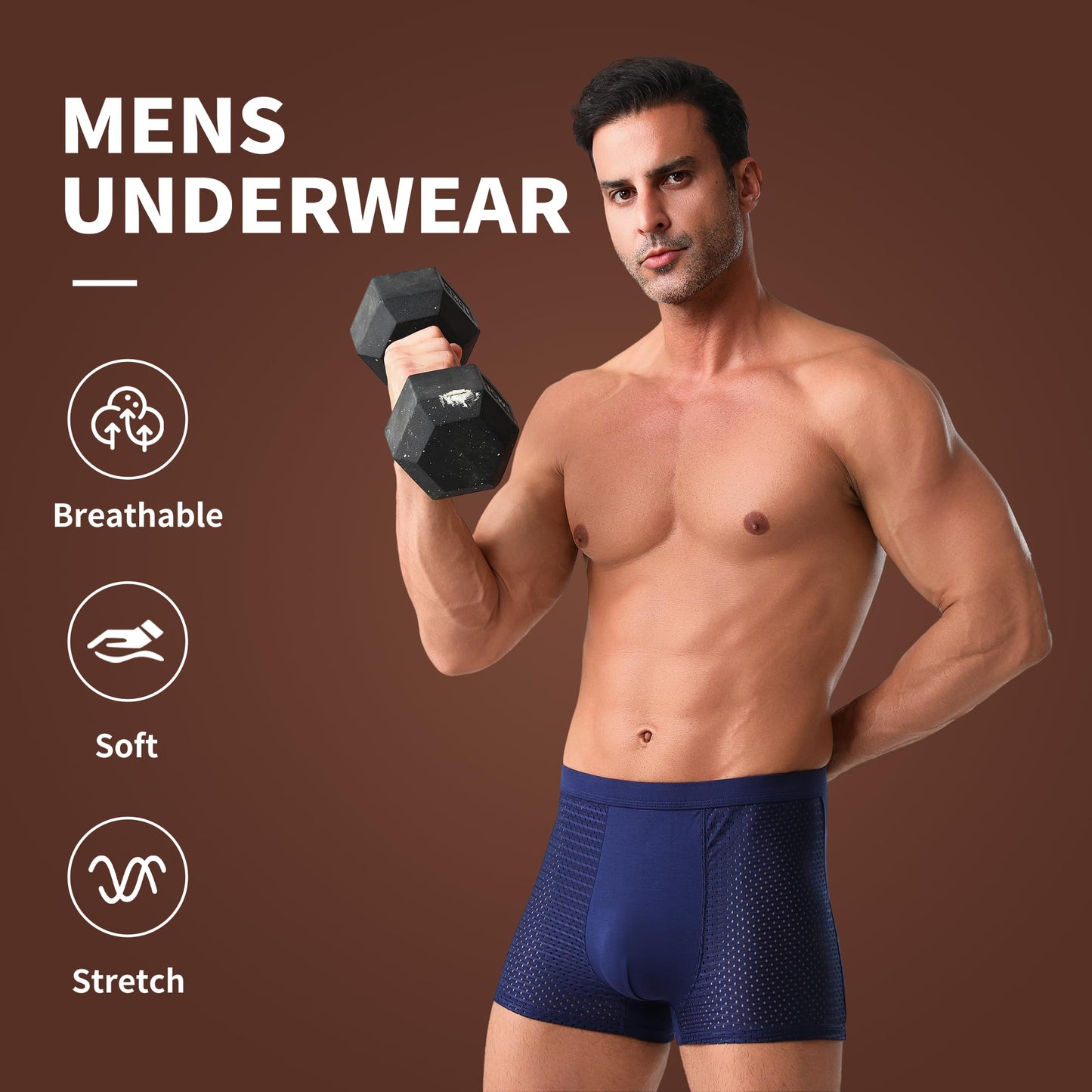 HOPETLA Upgrade Bamboo Boxer Briefs Breathable Mens Underwear Soft Comfortable Moisture- Wicking with Pouch Underwear for Men 5 Pack(Large) - Medaid International