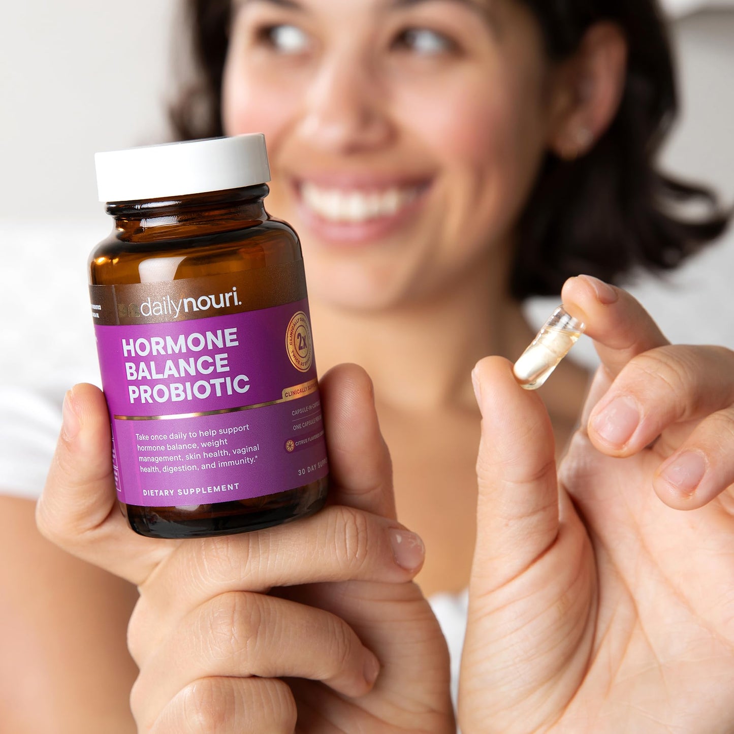Daily Nouri Hormone Balance Probiotic for Women | Supports Healthy Estrogen, PMS, PCOS, Perimenopause, Vaginal pH, Yeast, Gut Health, Skin & Immunity | 7 Strains + Vegan Omega Oil | 30-Day Supply - Medaid International