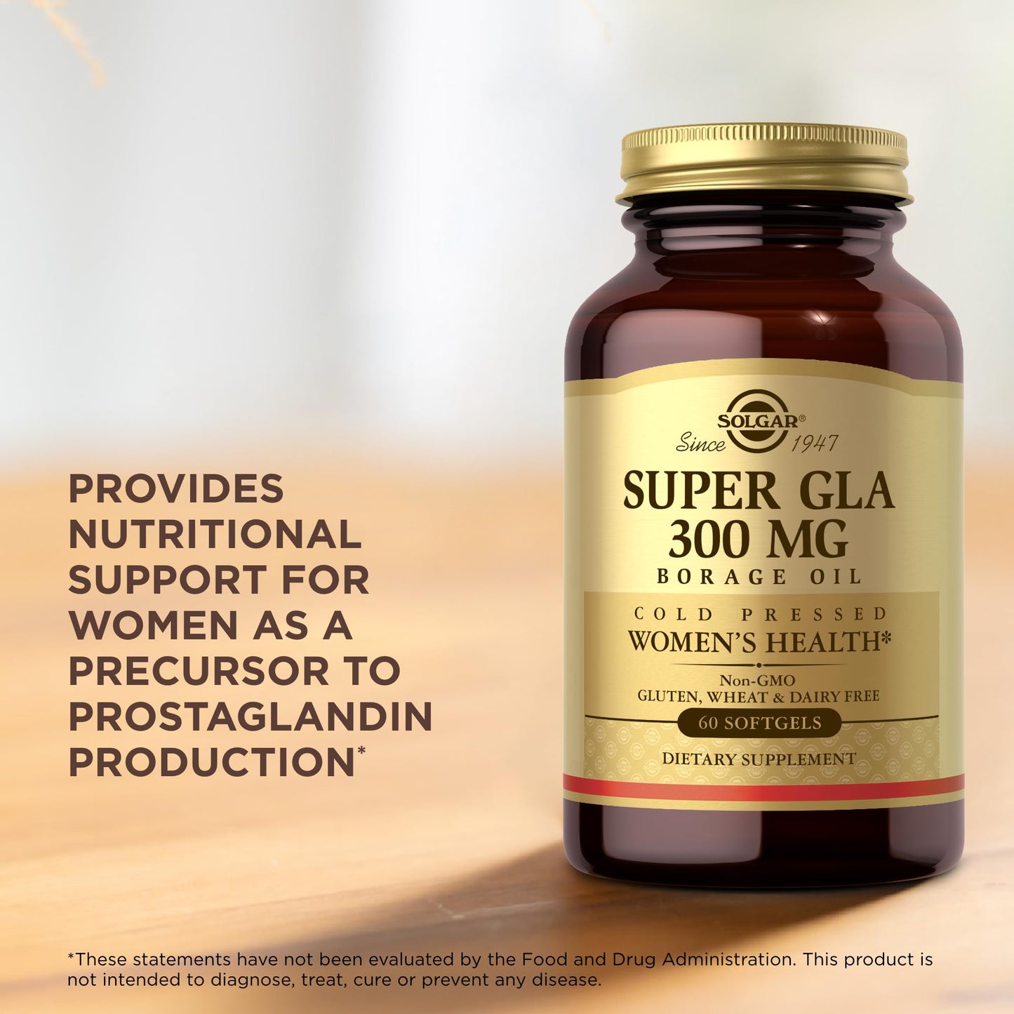 Solgar Super GLA 300 mg - 60 Softgels - Cold-Pressed Borage Oil for Women’s Health - Non-GMO, Gluten Free, Dairy Free - 60 Servings - Medaid International