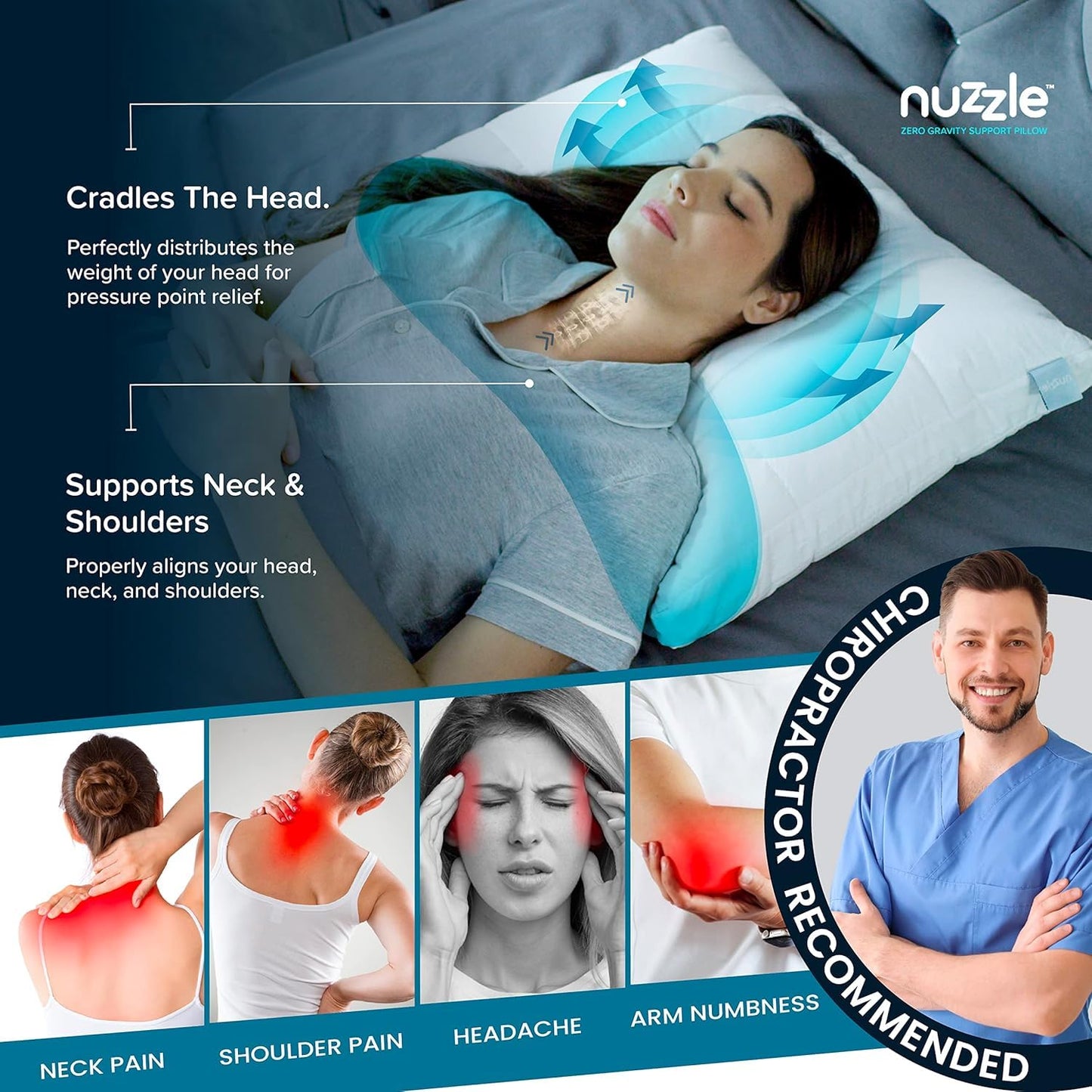 Nuzzle Cooling Adjustable Pillow for Side Sleepers, Luxury Standard Size Bed Pillow Hotel Collection - Best Adjust Height Soft Firm Pillow for Back, Stomach or Side Sleepers - Home Gifts - Medaid International