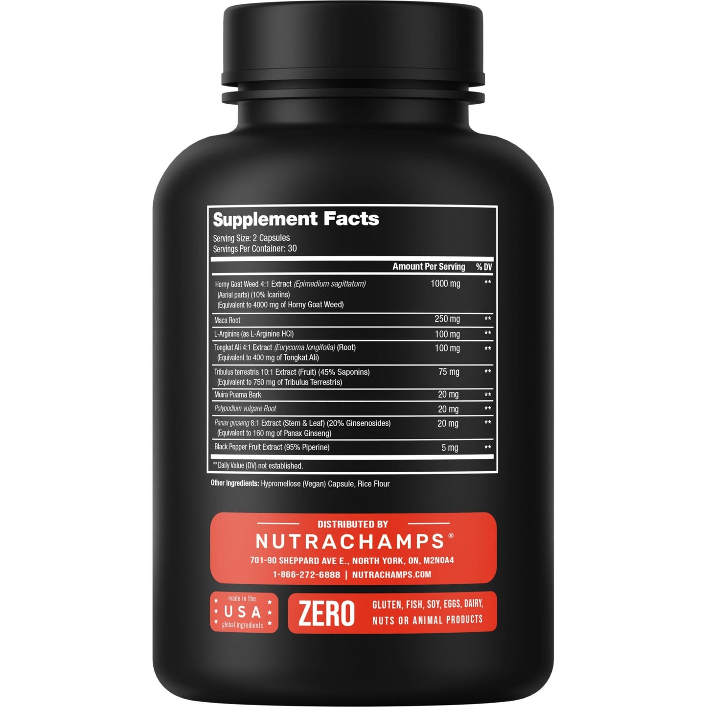 NutraChamps Horny Goat Weed, 1000mg Epimedium Energy Supplement, 10X Strength Icariin, Ginseng, Tribulus & Maca Pills for Women & Men, Enhanced Absorption with Black Pepper, 60 Vegan Capsules - Medaid International