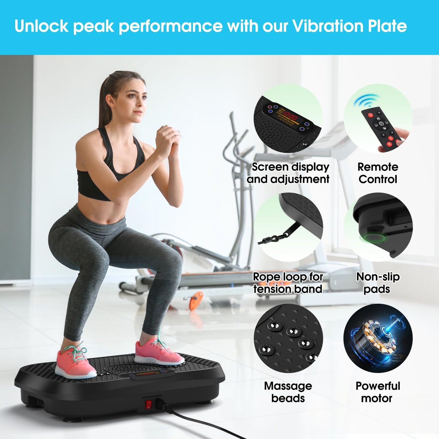 SoftGym Vibration Plate Exercise Machine for Lymphatic Drainage,Power Vibrate Stand Shake Board 450 Lbs Capacity Whole Body Workout Waver with Resistance Bands Weight Loss Gift for Women Men-Black
