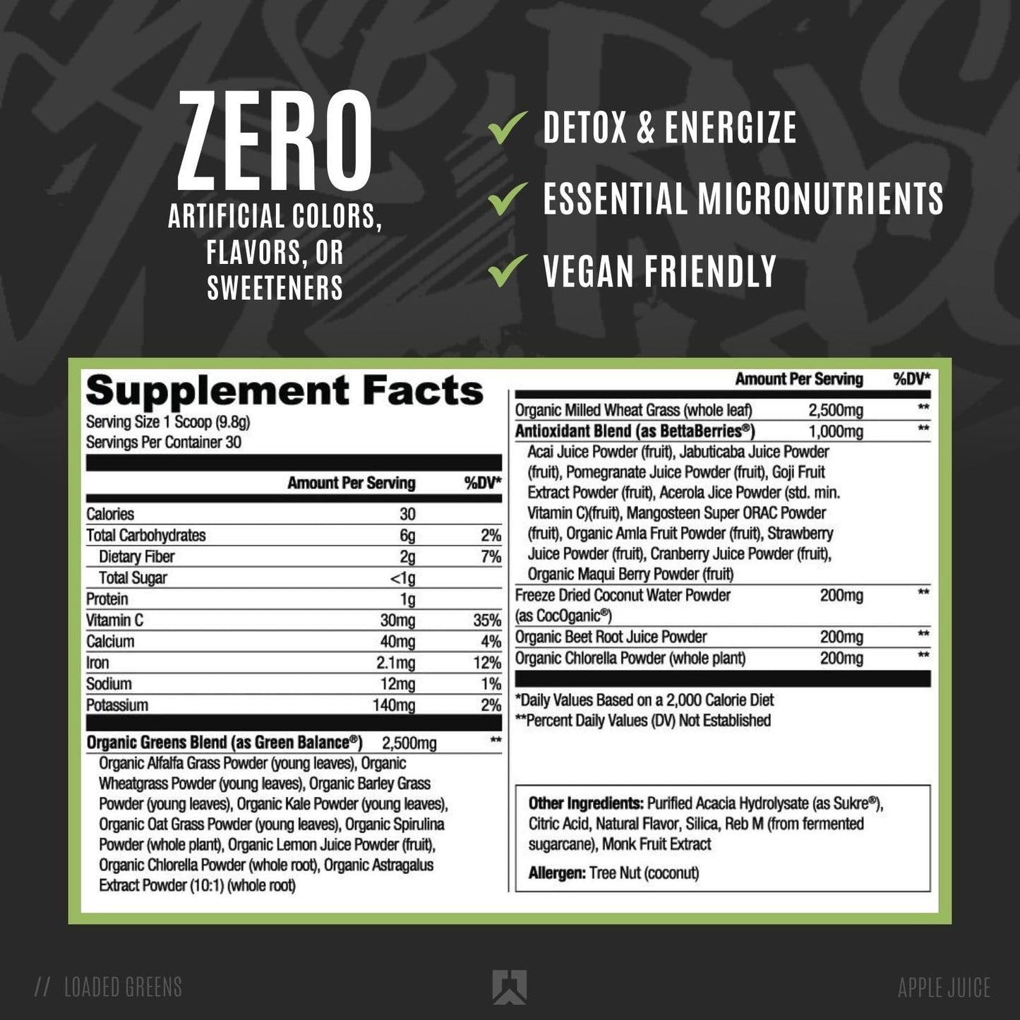 RYSE Loaded Greens Superfood Powder - Apple Juice - Daily Supplement with Greens Balance, BettaBerries & Sukre Fiber - Supports Digestion, Immunity & Energy - No Artificial Sweeteners - 30 Servings - Medaid International