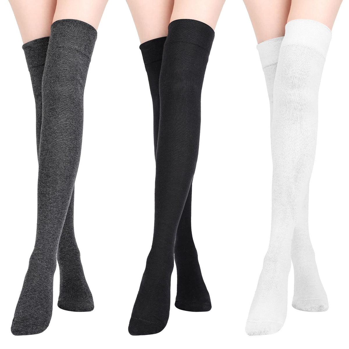 KASTWAVE Extra Long Socks, Thigh High Cotton Socks, 3 pair Extra Long Boot Stockings for Women