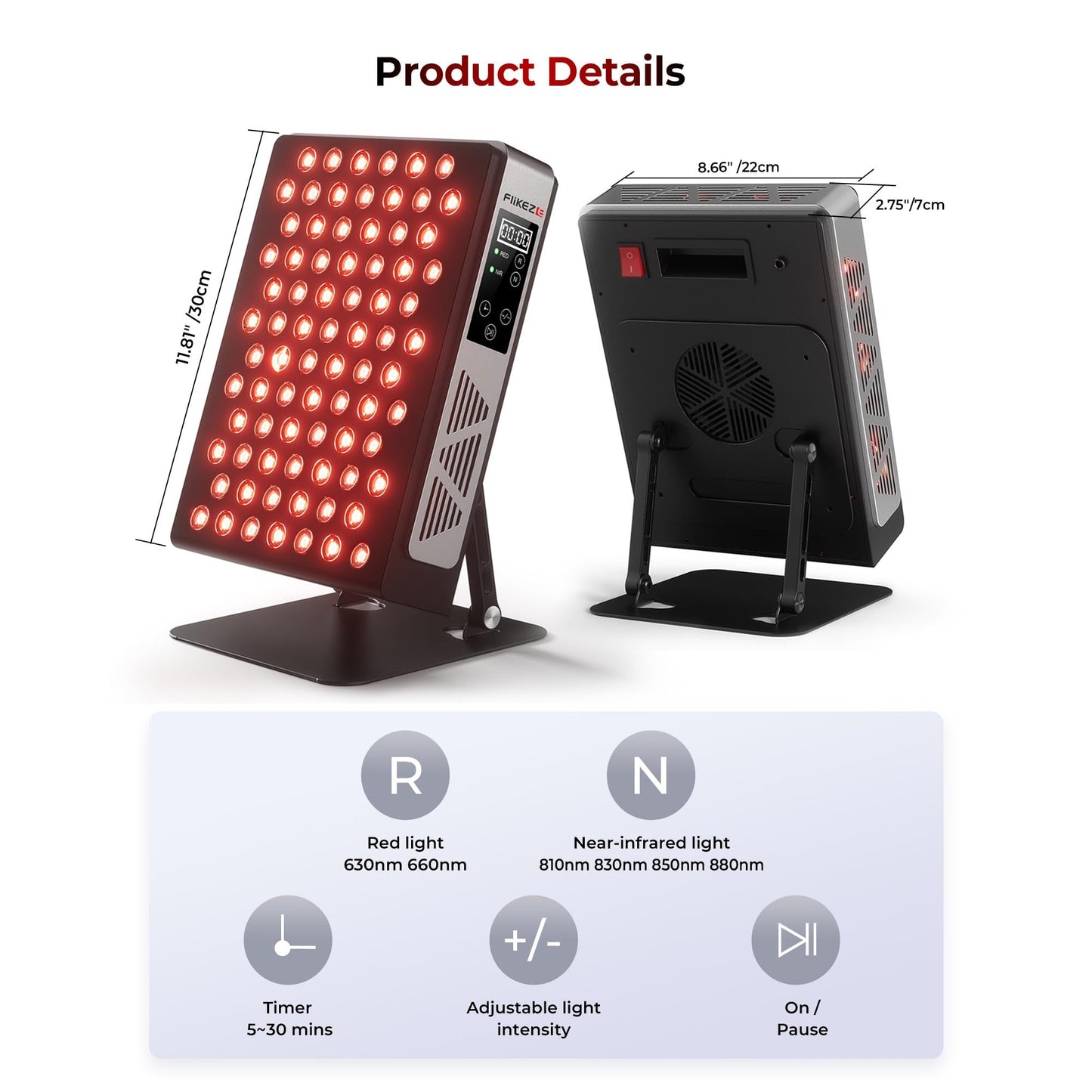 Red Light Therapy Devices, 78 pcs 4-Chip LEDs 630nm-850nm Near Infrared Light Therapy Panel, Adjustable Brightness (20-100%), Time(5-30 min) Red Light Panel for Home Office & Gym - Medaid International