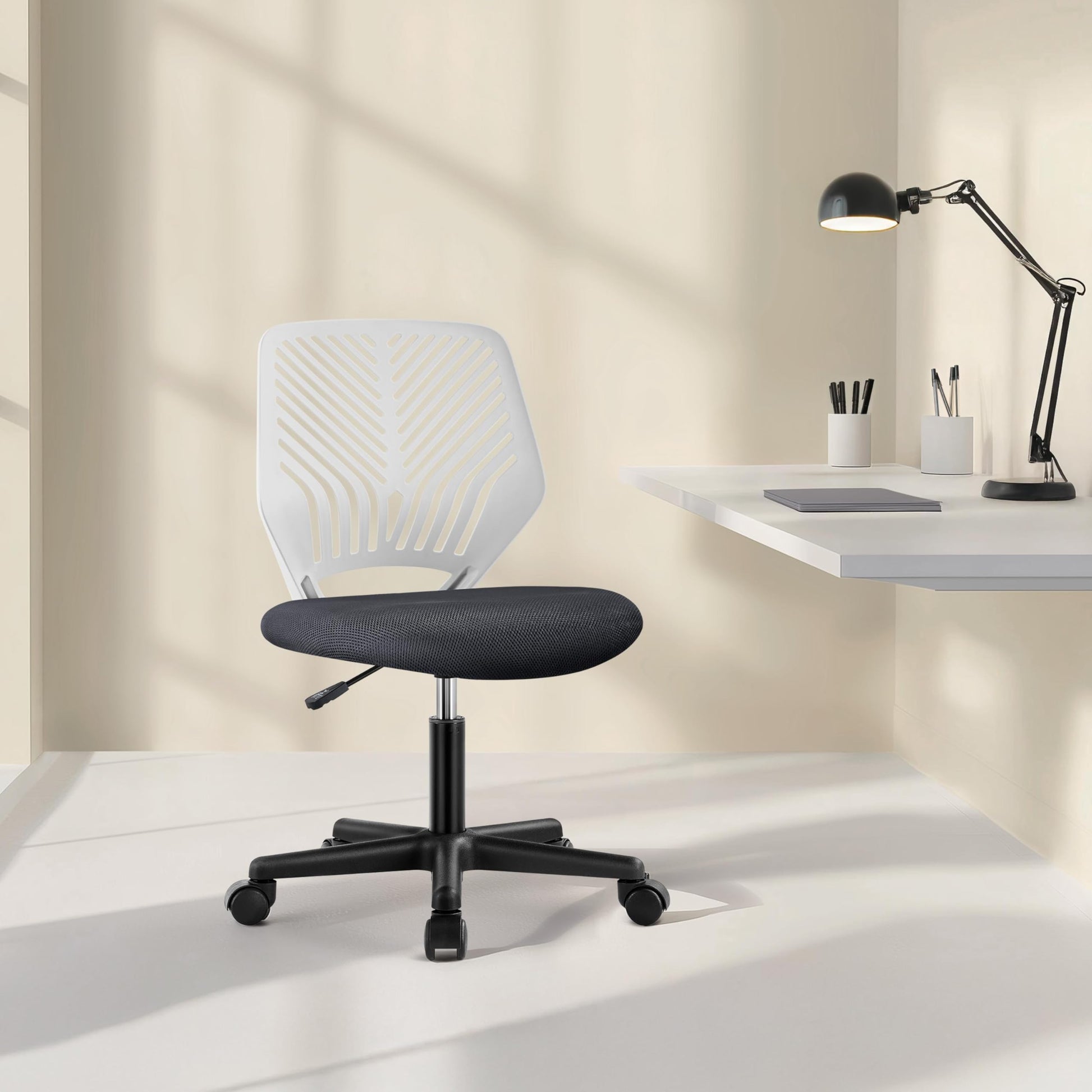 Yaheetech Students Cute Desk Chair Low-Back Armless Study Chair w/Lumbar Support Adjustable Swivel Chair in Home Bedroom School, Dark Gray - Medaid International