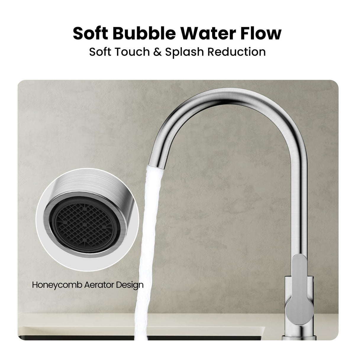 JOMOO Kitchen Faucet, 304 Stainless Steel High Arc 360° Swivel Spout, Single Handle Hot & Cold Mixer Tap, Easy-Clean Brushed Finish, Ceramic Disc Valve, 2 Stainless Steel Braided Hoses