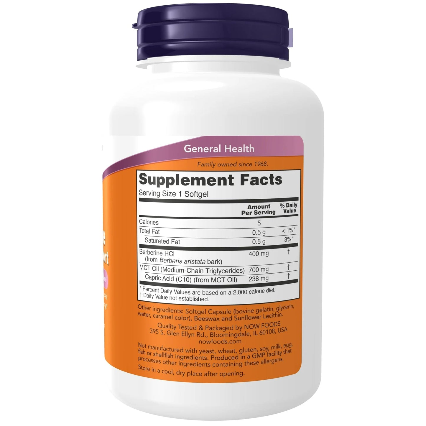 NOW Supplements, Berberine Glucose Support, Combined with MCT Oil for Optimal Berberine Absorption, 60 Softgels - Medaid International