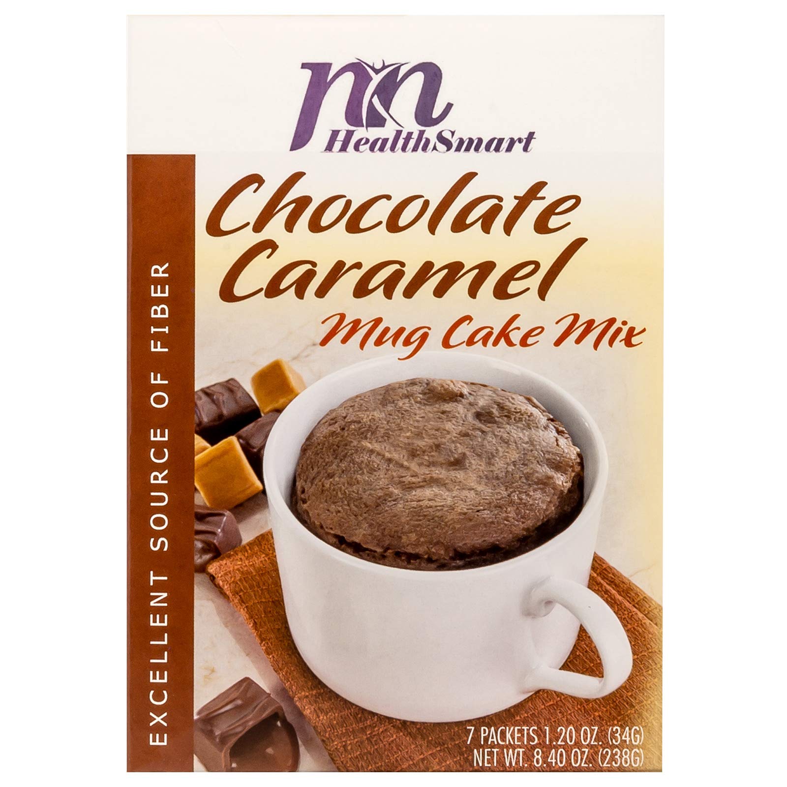 HealthSmart High Protein Chocolate Caramel Mug Cake Mix, 15g Protein, Low Calorie, Low Carb, Low Fat, High Fiber, No Gluten Ingredients, KETO Friendly, Ideal Protein Compatible, 7 Individual Servings - Medaid International
