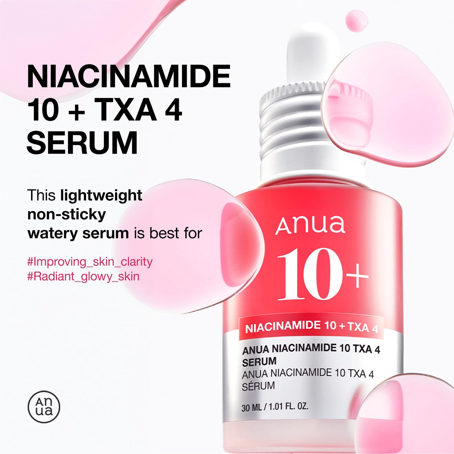 ANUA Niacinamide 10 + TXA 4 Serum, Hyaluronic Acid, Tranexamic acid, Facial Serum For GlassSkin, Glow Back Serum, Dark Spot Care, Postnatal Skincare, Korean Skincare (30ml/1.01 fl.oz) - Medaid International