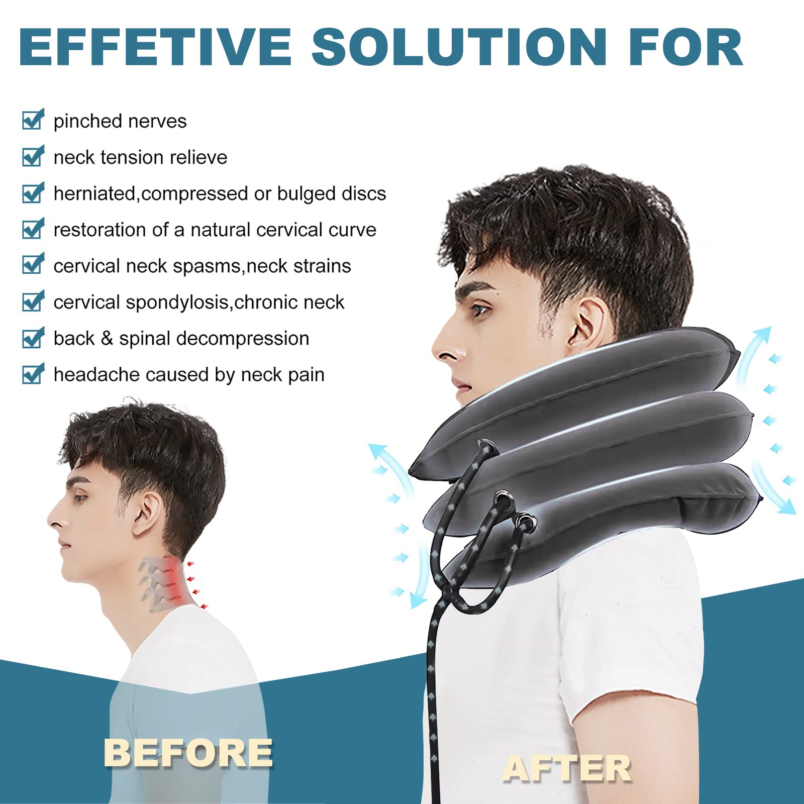 Pogcay Cervical Neck Traction Device, Neck Stretcher, Neck Traction Device for Neck Pain Relief, Cervical Neck Traction Device, Inflatable Neck Brace & Neck Decompression(Gray) - Medaid International