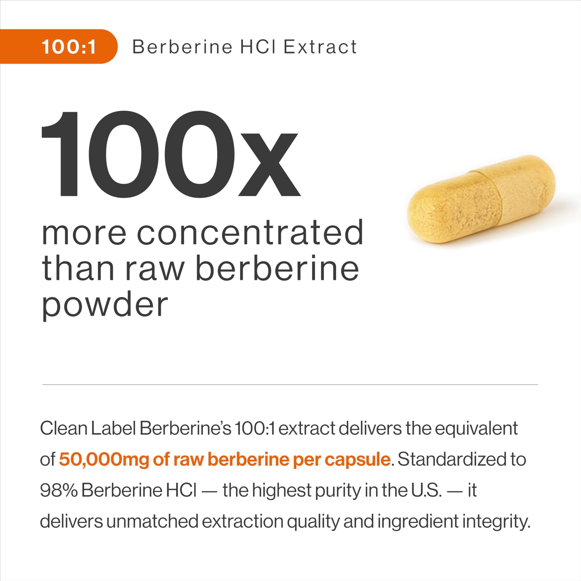 Clean Label Berberine, Ultra High Strength Berberine Supplement 100x More Concentrated | 98% Berberine HCl, Highest Purity in US | 500mg Capsules | Triple Tested | Made in USA, cGMP Certified - Medaid International