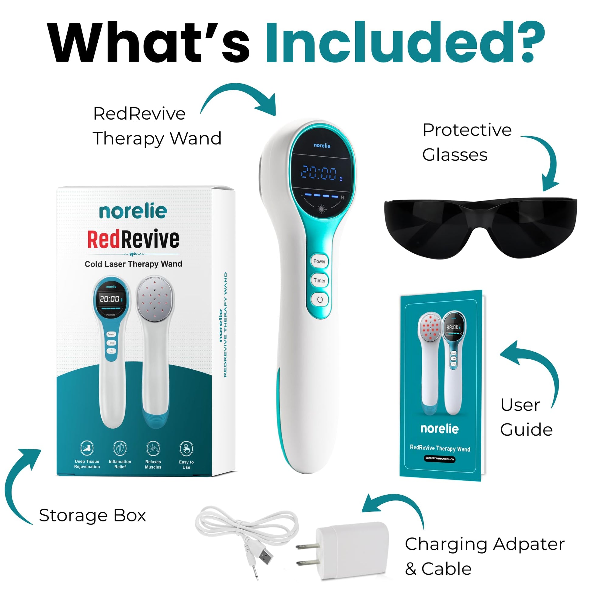 Norelie RedRevive Cold Laser Therapy Device - Portable Infrared and Red Light Therapy Wand for Relief of Joints, Muscle and Body Pain, Dual Wavelength Technology with 4 Intensity Levels - Medaid International