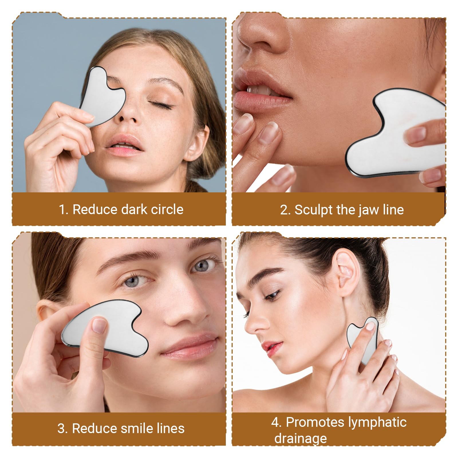 QFGasre 2 Pcs Stainless Steel Gua Sha Face Tools Metal Silver Guasha for Self Care Manual Massage Tool for Face and Body Treatment Back Muscles Pain Relief Puffiness Reducing Gift for Men Women - Medaid International