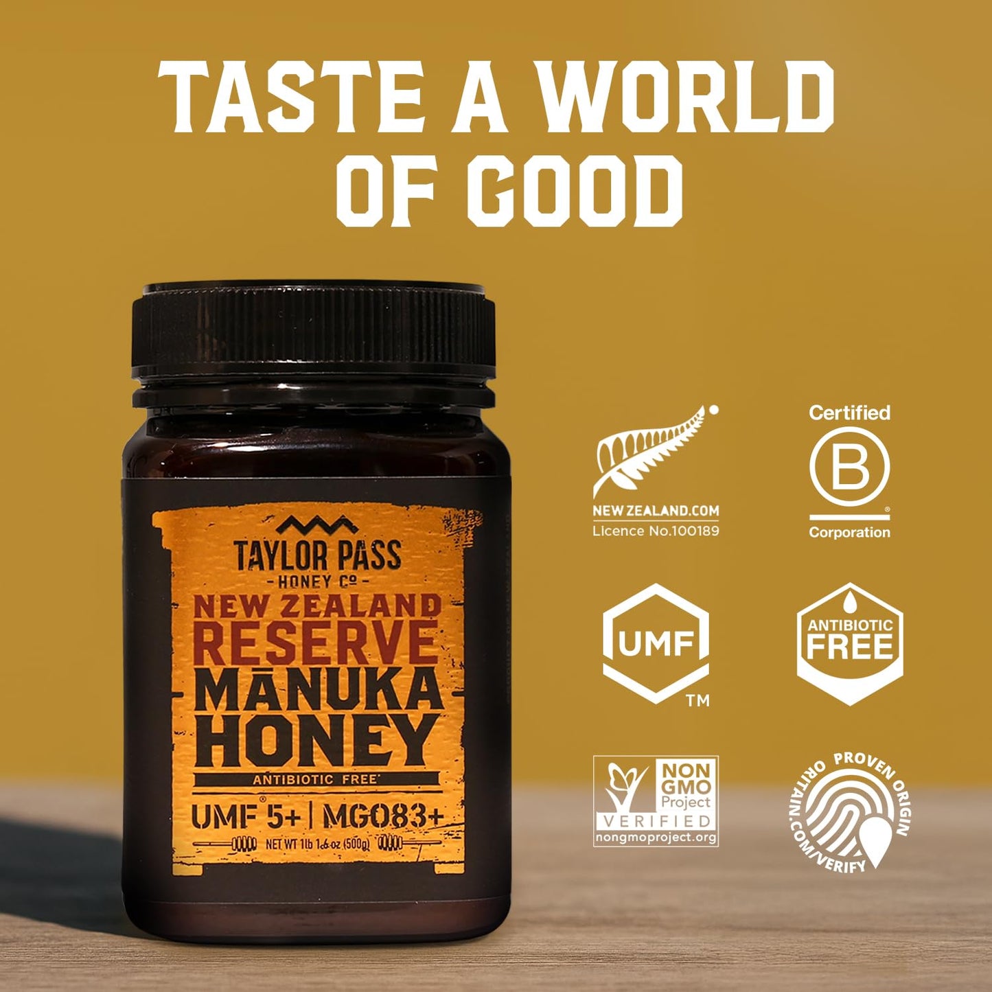 Taylor Pass Honey Co Manuka Honey UMF 5+ MGO 83+ | Monofloral New Zealand Honey | Sustainable, Non-GMO, Halal, UMF Certified | BPA-Free Jar | 500g 1lb 1.6 Oz - Medaid International