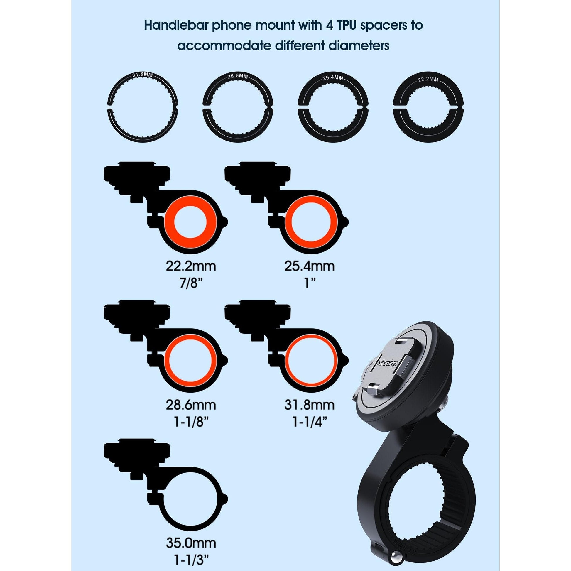 sincetop Bike/Motorcycle Phone Mount - Series Q [ Quad ] - Quick Lock & Release - Aluminum Bicycle Handlebar Phone Holder - Compatible with Mountain/Road/Electric Bikes, and Scooters - Medaid International