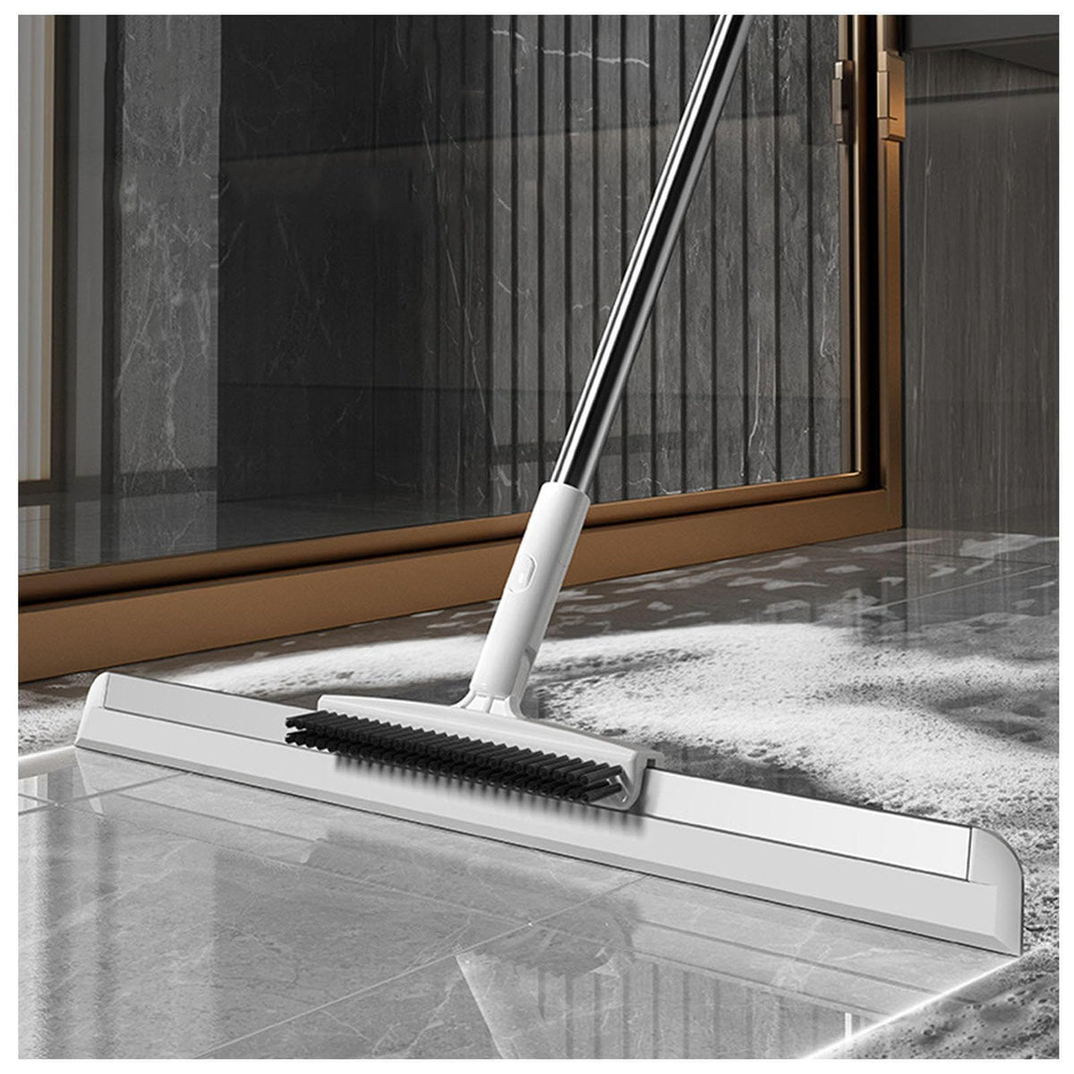 KASTWAVE Silicone Broom, Squeegee, Pet Hair Remover with Brush and 2 Scrape, 49'' Adjustable Handle Rubber Broom for Pet Hair Hardwood Floor, Broomi for Smooth Floors, Rugs, Windows, Glass