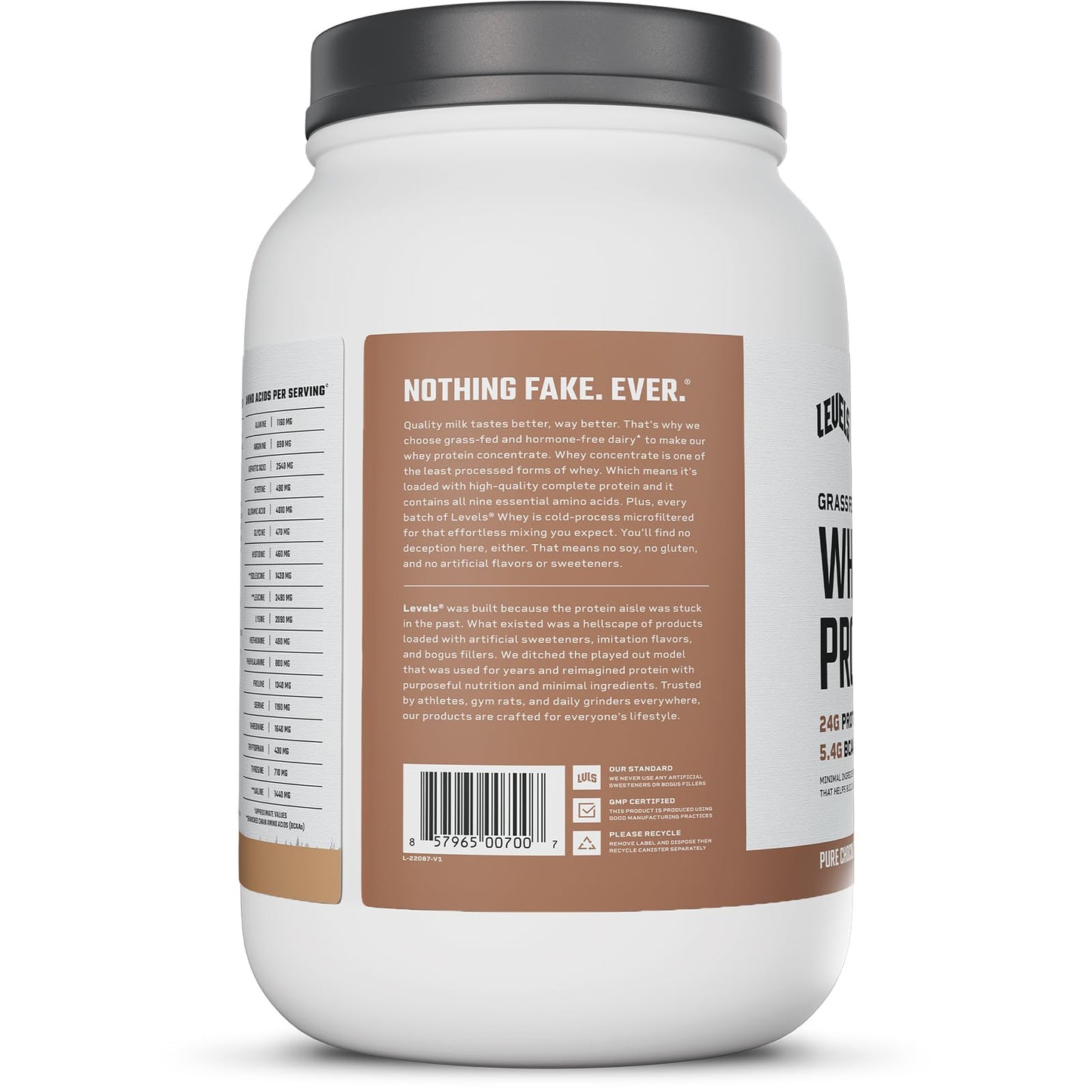 Levels Grass Fed Whey Protein Powder, No Artificials, 24G of Protein, Pure Chocolate, 2LB - Medaid International