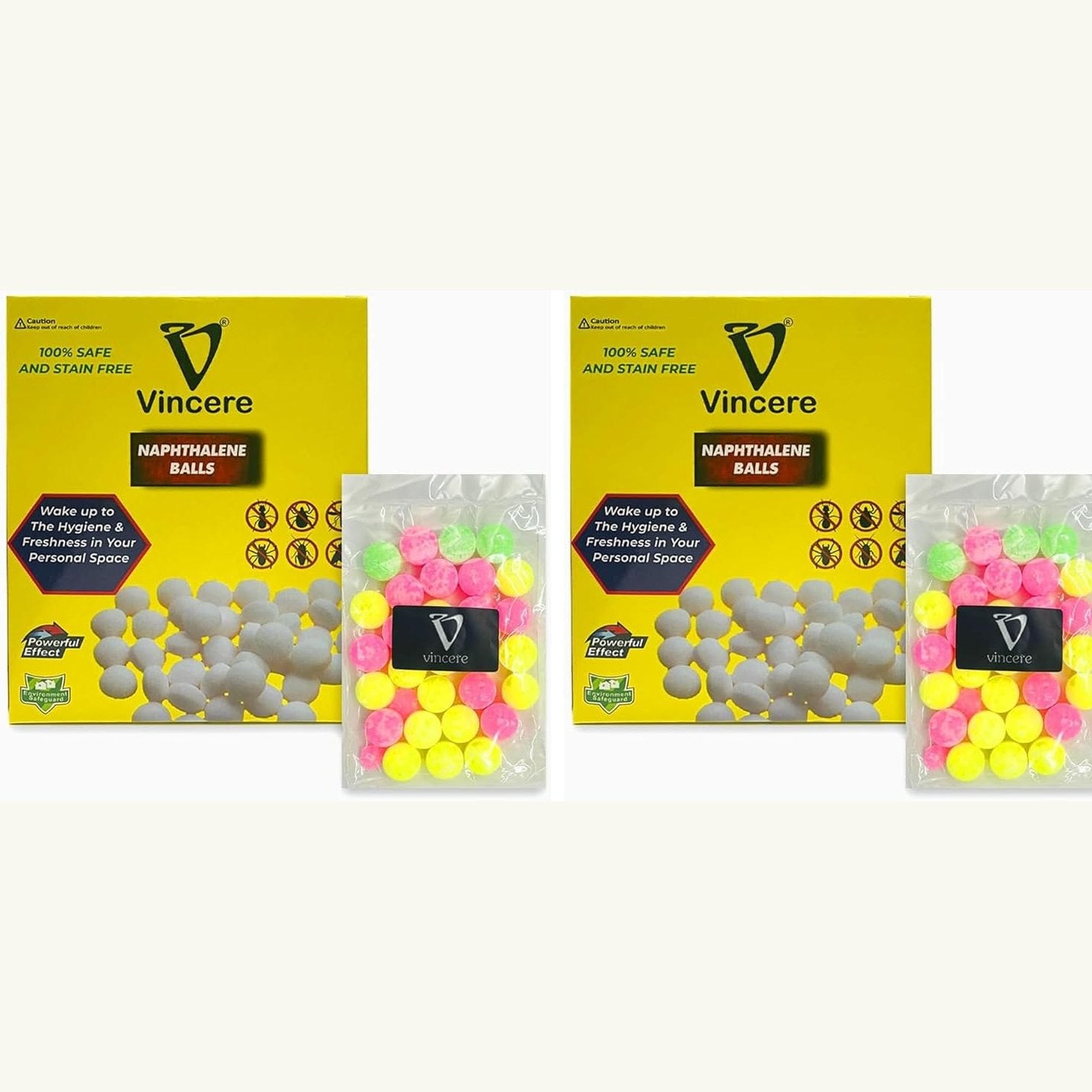 Vincere Naphthalene Balls 100g, Moth Balls, Stain Free, Repells Insects, Moths, Cockroaches, Naphthalene Balls for Wardrobe, Bathroom, Toilet, Basins, Bidets (Single) (Pack of 2) - Medaid International