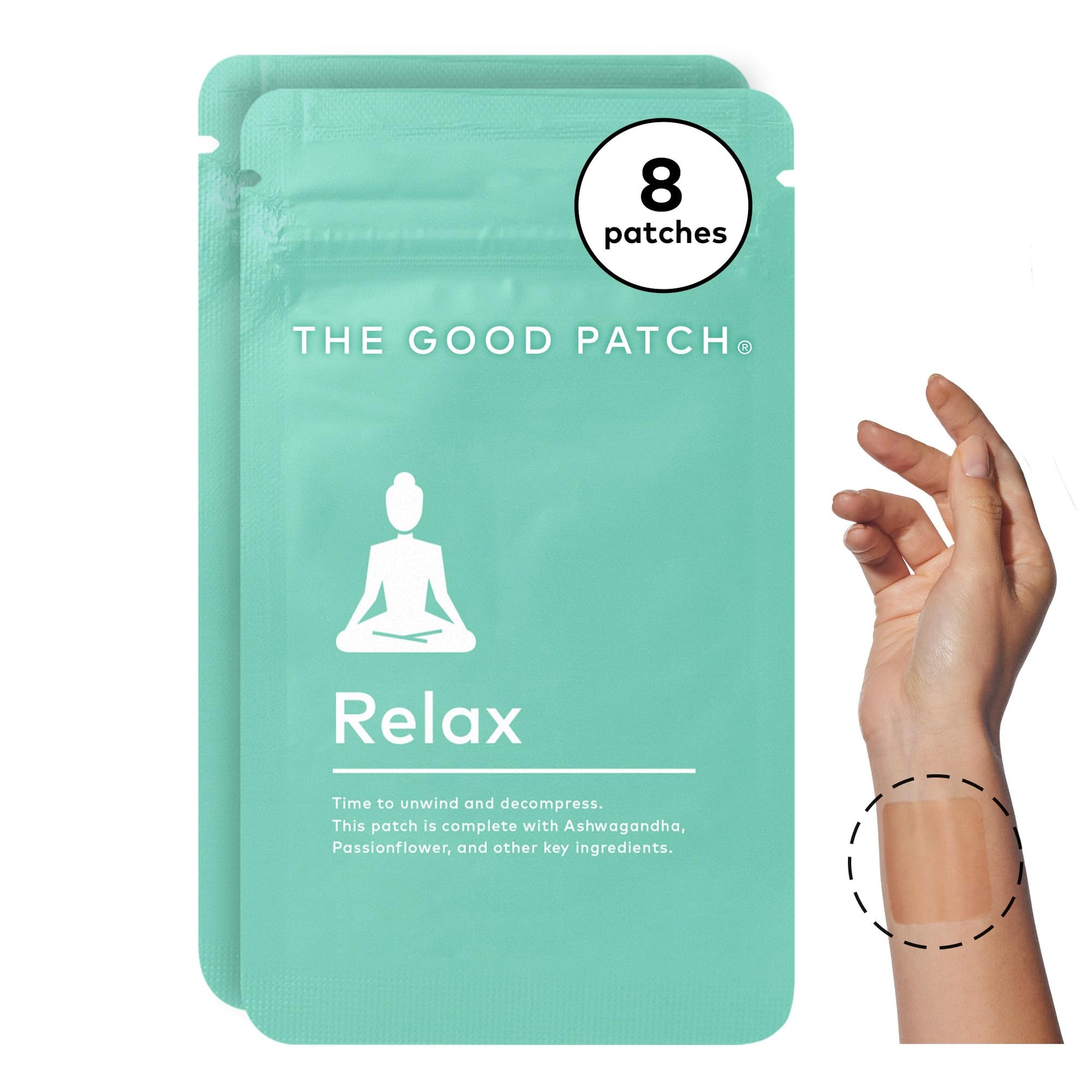 The Good Patch Relax Patches, to Unwind and Decompress, Natural Patch with Ashwagandha, Ginger Root, Plant Powered Wearable Wellness, Sustained Release (8 Total Patches) - Medaid International