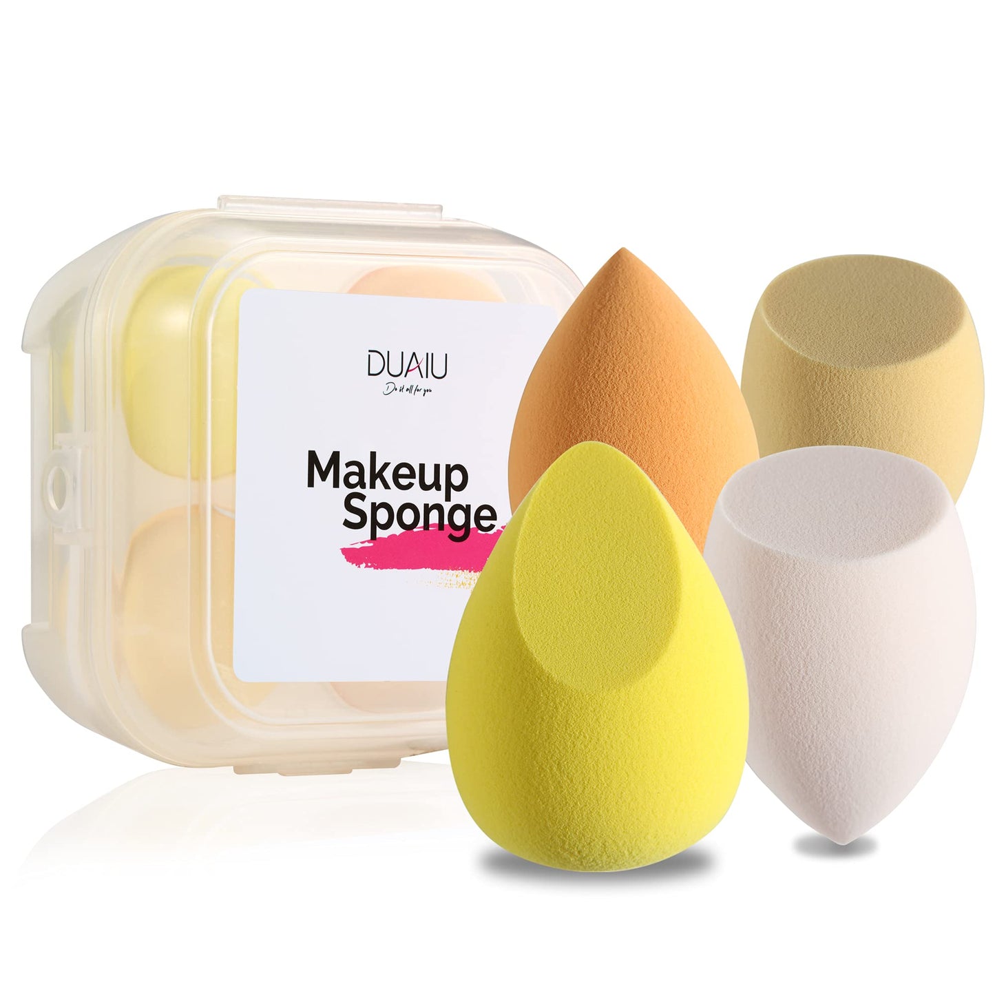 Makeup Sponge Blender DUAIU 4 Pack Beauty Blender Foundation Sponges Set Latex Free Blenders Beauty Make up Sponges with Sponge Egg Case(Lemon Yellow) - Medaid International