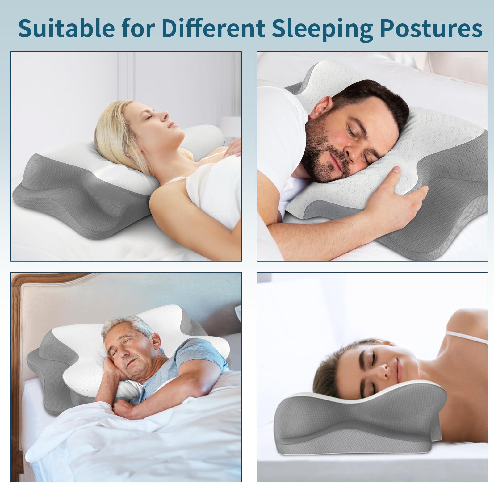 Cervical Neck Pillow - Cooling Pillow for Neck Pain Relief, Ergonomic Contour Side Sleeper Pillow for Sleeping, Orthopedic Memory Foam Pillows for Back & Stomach Sleepers with Pillowcase - Medaid International