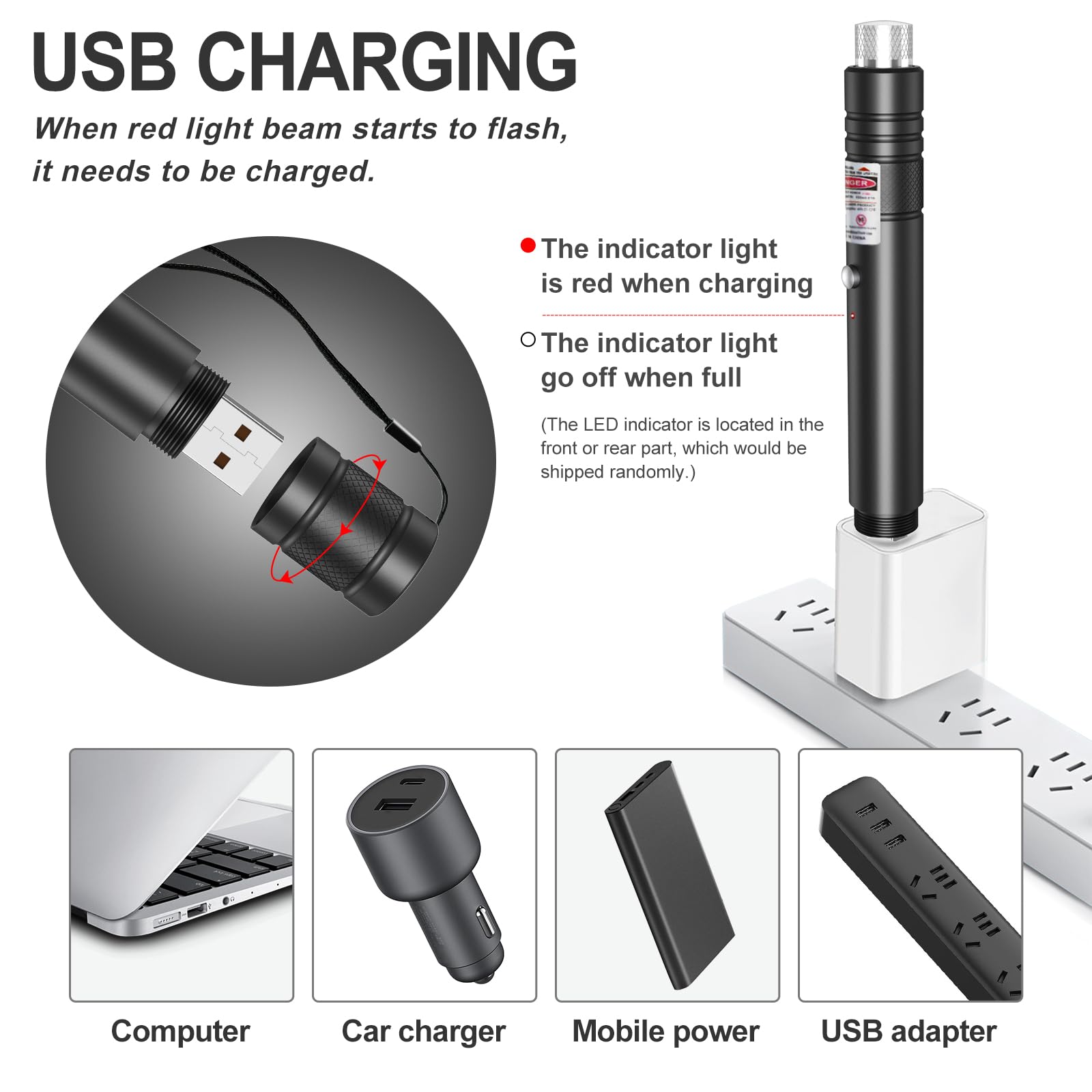 LETEAPII Red Light Flashlight, Long Distance USB Rechargeable Tactical Beam with Star Cap Adjustable Effect for Outdoor Journeys, Presentations, TV/LED/LCD Screens, and Stargazing - Medaid International