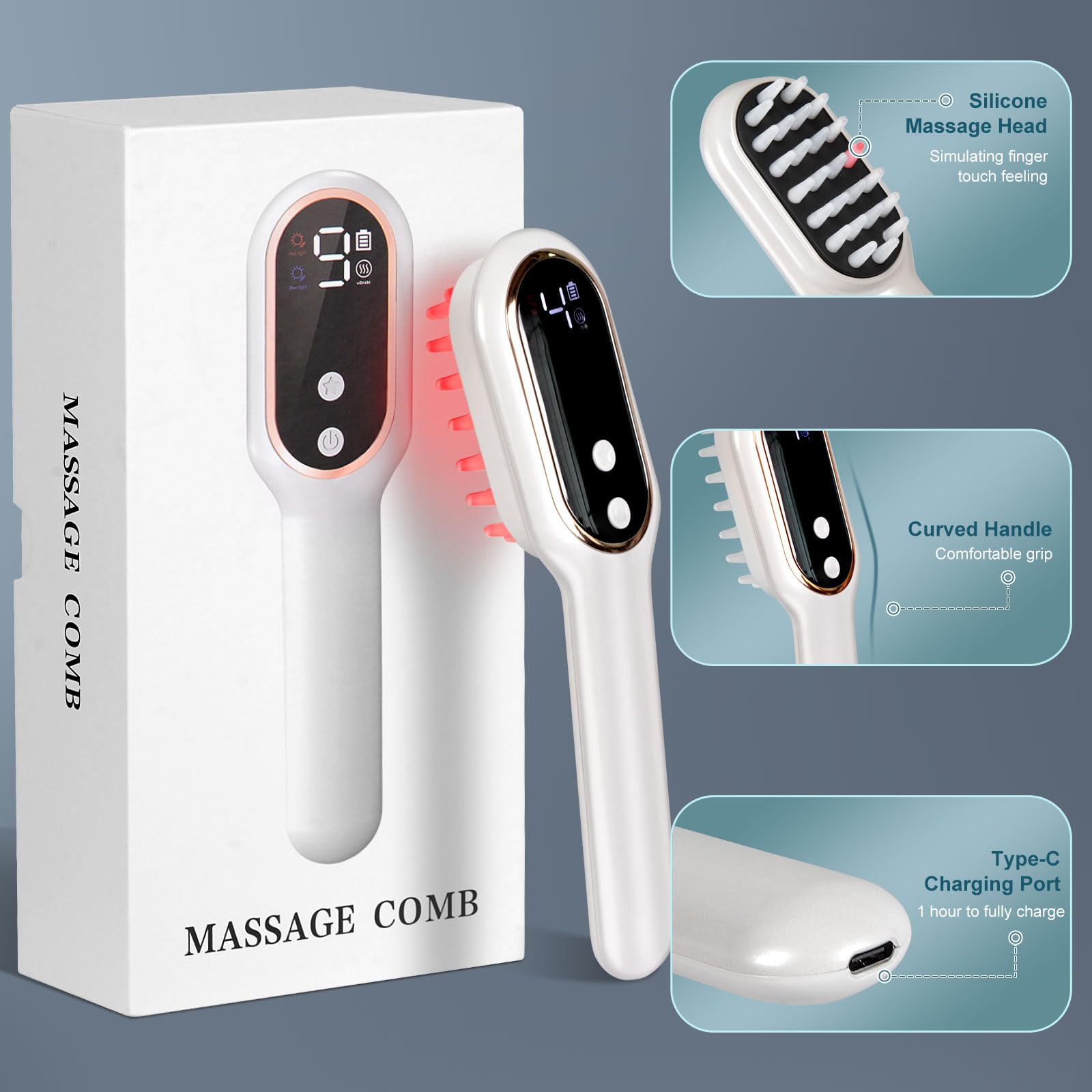 MERNUNUX Laser Therapy Hair Growth Comb, Electric Scalp Massager, Handheld Comb-Shaped Hair Regrowth Device for Hair Growth & Hair Care for Thicker, Healthier Hair - Medaid International