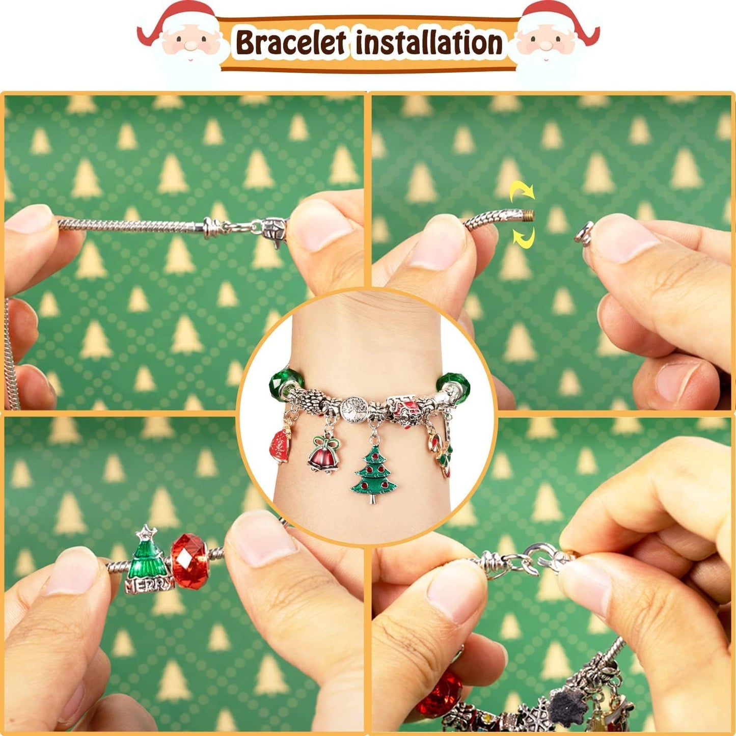 Christmas Advent Calendar Bracelets 2025 for Girls, 24 Days DIY Jewelry Making Kit with 22 Charm Beads and 2 Adjustable Bracelets, Xmas Countdown Gift for Kids Teens Women - Medaid International