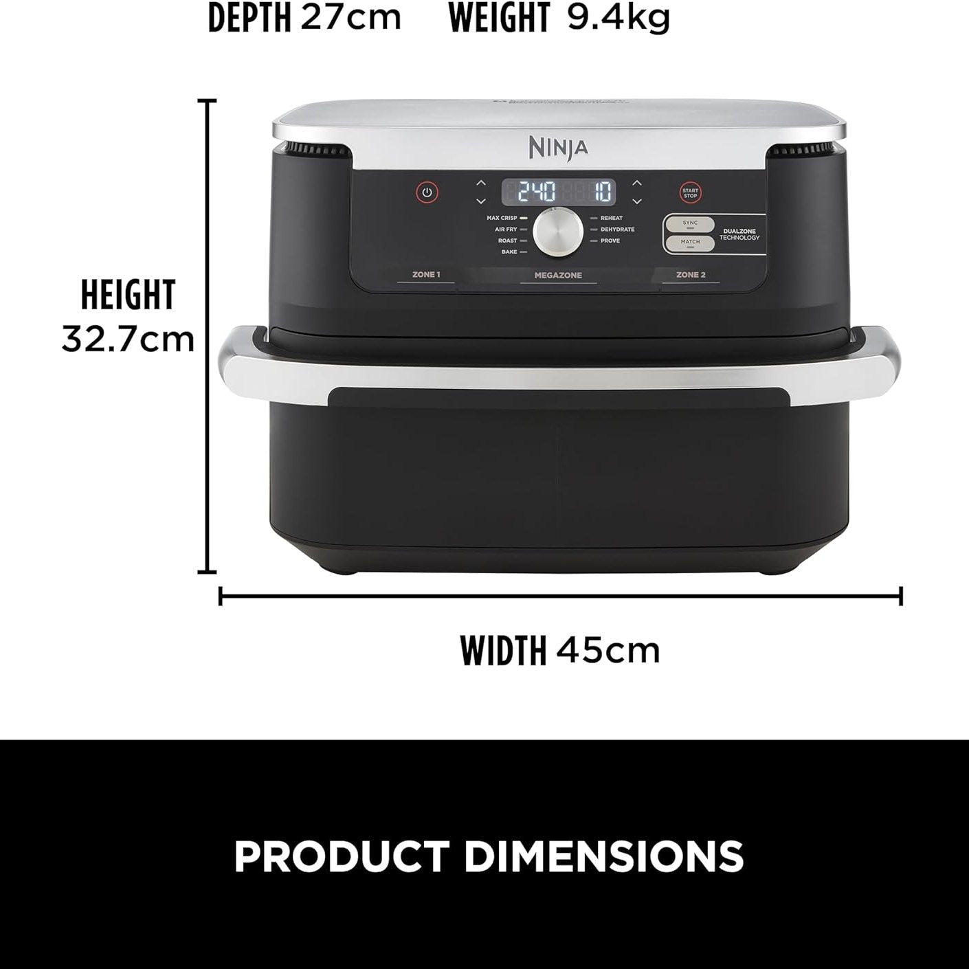 Ninja Foodi FlexDrawer Air Fryer, Dual Zone with Removable Divider, Large 10.4L Drawer, 7-in-1, Air-Fryer Uses No Oil, Air Fry, Roast, Bake, Max Crisp, Non-Stick Dishwasher Safe Parts, Black AF500ME - Medaid International