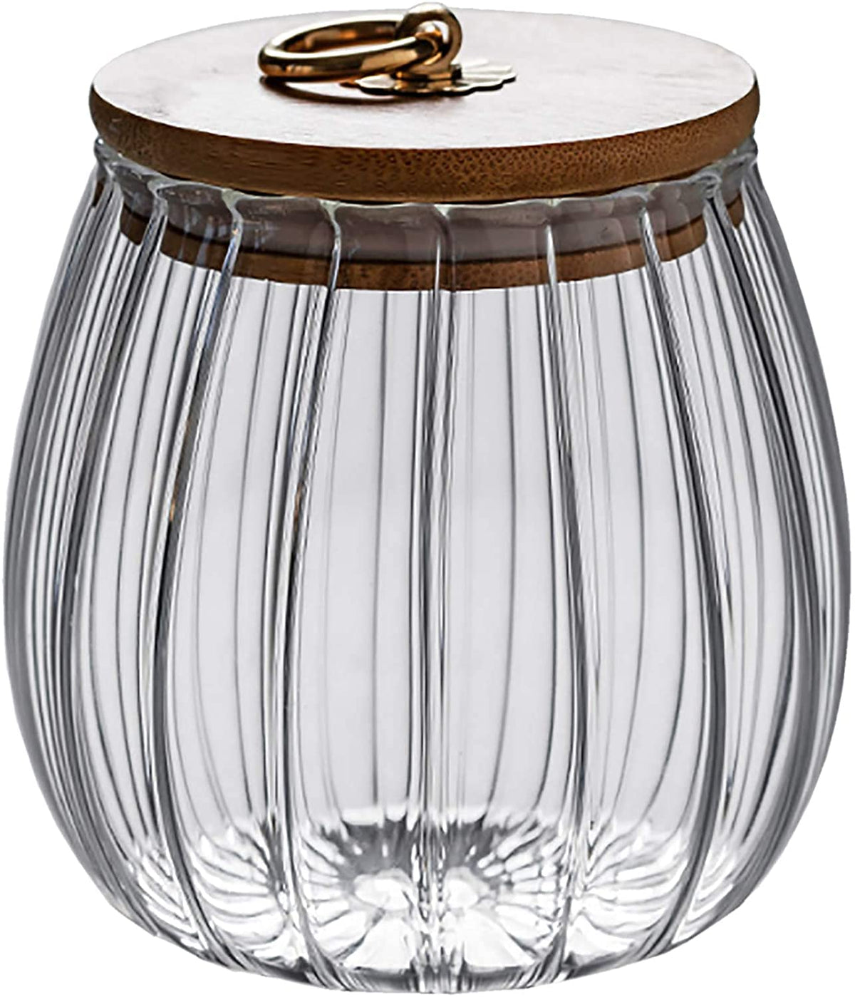 KASTWAVE Glass Coffee Nuts Canister Airtight Storage Jar Petal Decorative Container with Bamboo Lid Metal Handle Easy to Grasp 700ml (23oz)