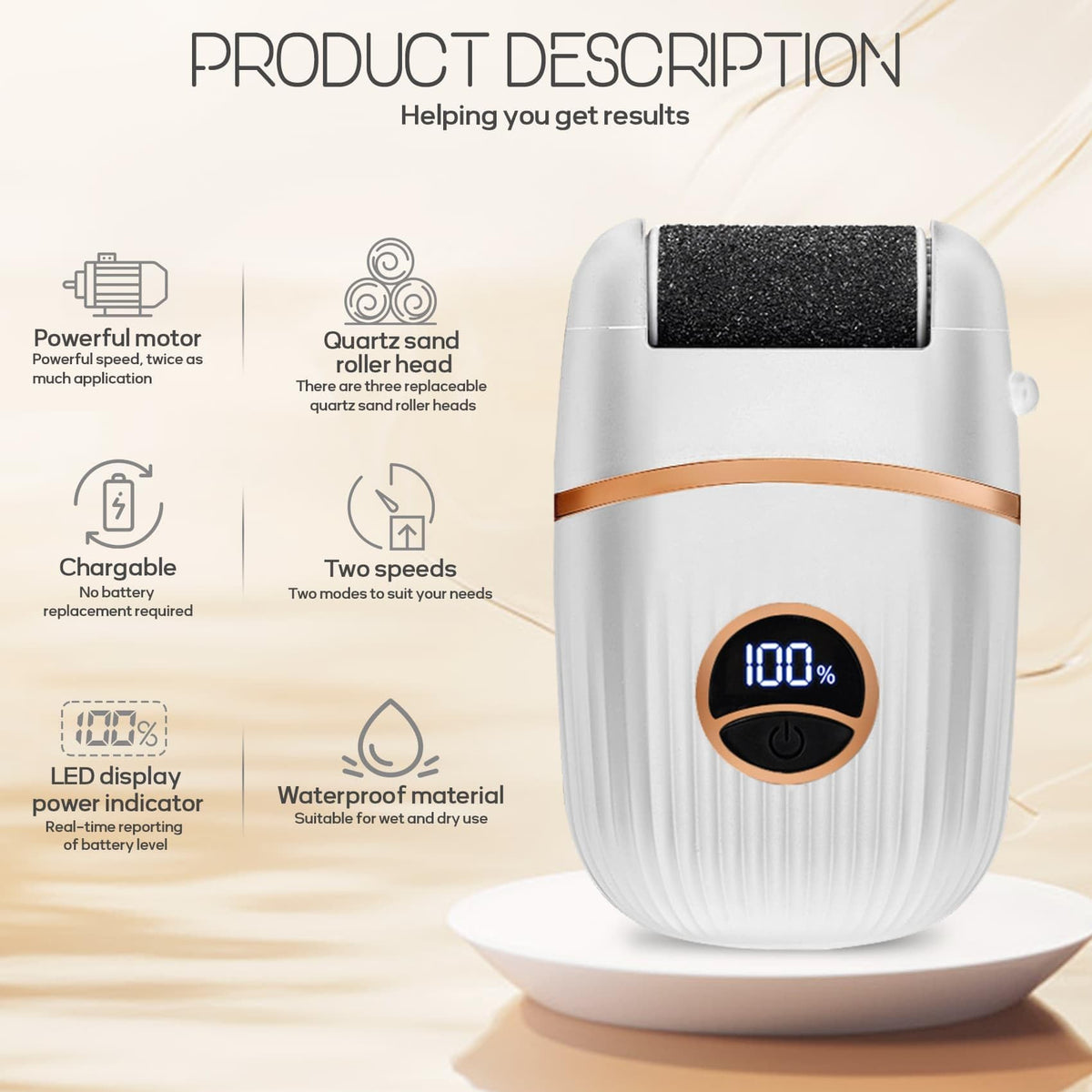 TERRIFI Automatic Callus Remover for Feet, Rechargeable Pedicure Tools, Electric Foot Callus Remover with 3 Roller Heads, 2 Speed Waterproof Foot File for Dead Hard Cracked Dry Skin