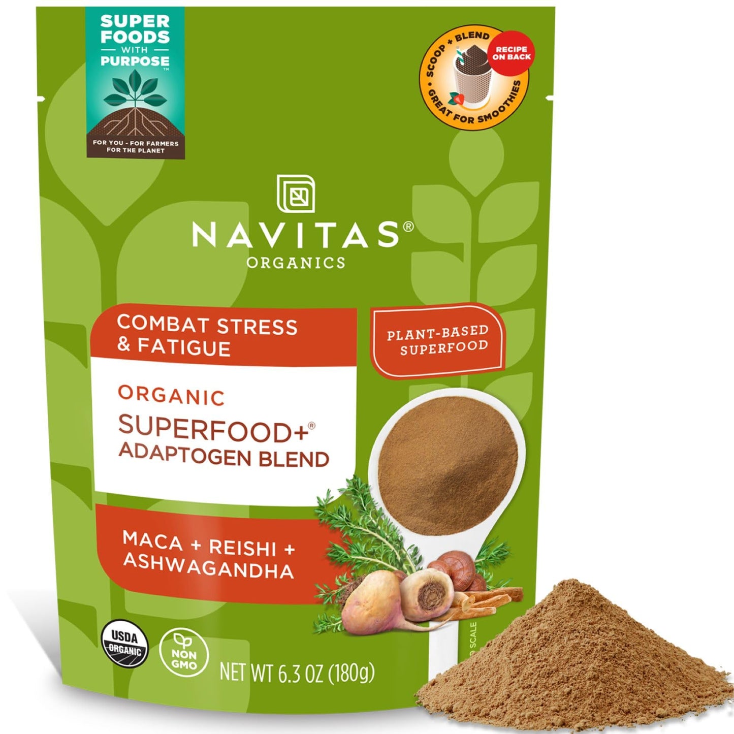 Navitas Organics Superfood+ Adaptogen Blend for Stress Support (Maca + Reishi + Ashwagandha), 6.3oz Bag, 30 Servings — Organic, Non-GMO, Vegan, Gluten-Free, Keto & Paleo. - Medaid International