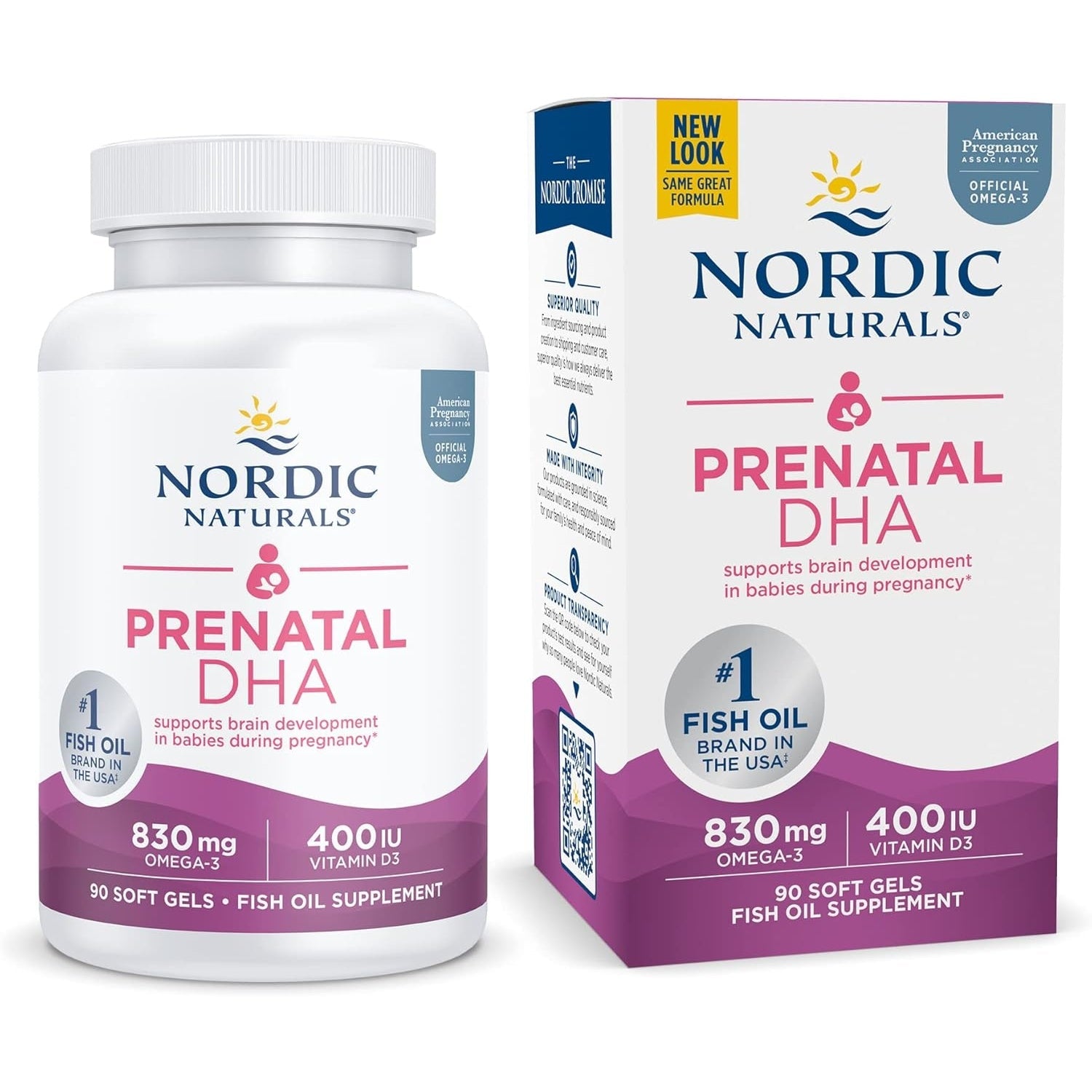 Nordic Naturals Prenatal DHA, Unflavored - 90 Soft Gels - 830 mg Omega-3 + 400 IU Vitamin D3 - Supports Brain Development in Babies During Pregnancy & Lactation - Non-GMO - 45 Servings - Medaid International