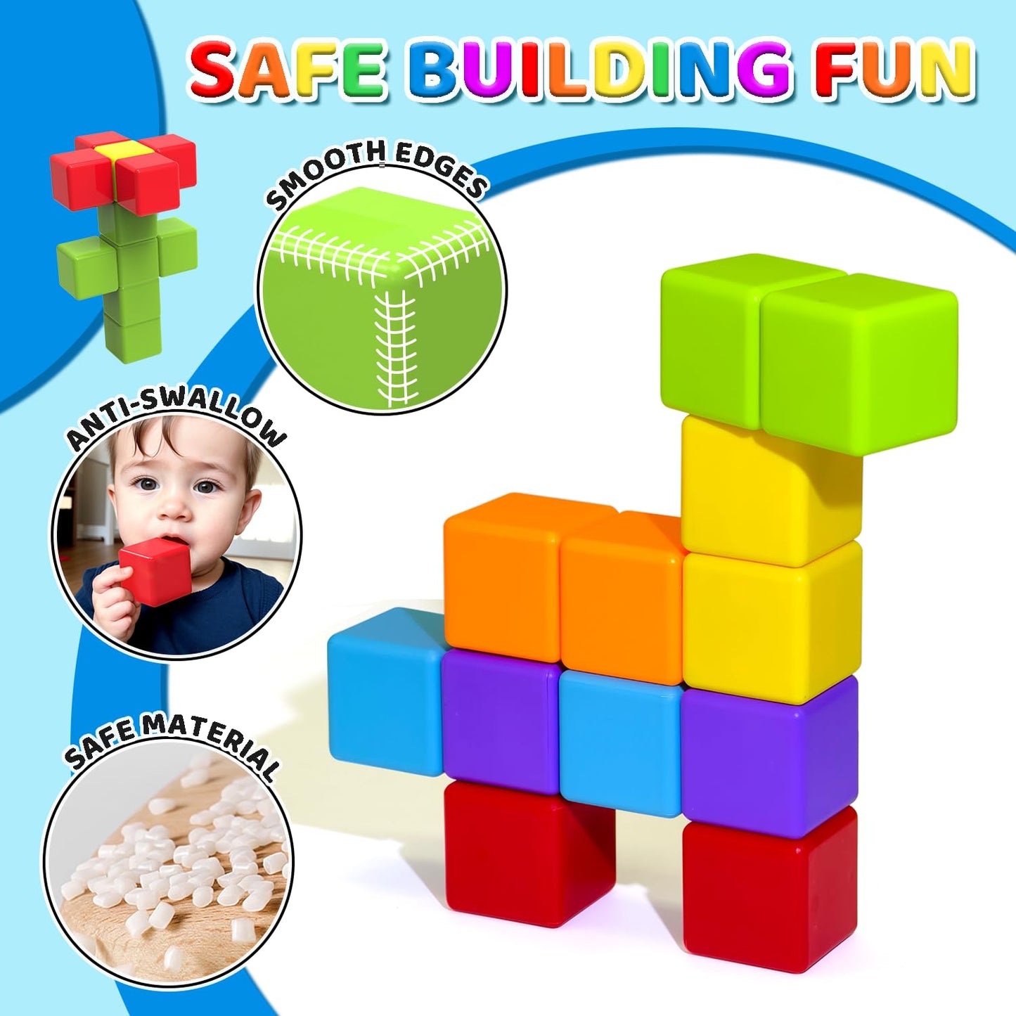 Magnetic Building Blocks Large, 1.65 inch Magnetic Stacking Cubes for Toddlers, Sensory & Montessori Toys for Boys & Girls 1 2 3 Years Old (12 PCS) - Medaid International