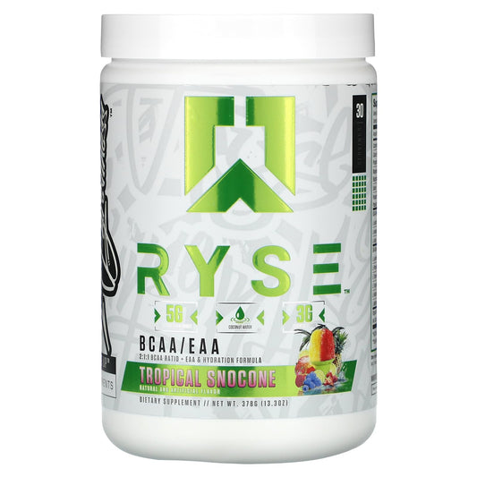 RYSE BCAA EAA Powder - Tropical Snocone - 5g Branched Chain Amino Acids, 3g Essential Aminos, Sugar-Free Electrolytes for Muscle Recovery, Endurance, Hydration and Strength - 30 Servings - Medaid International