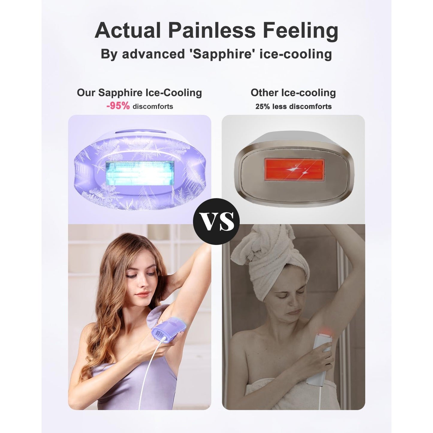 LYSMOSKI IPL Laser Hair Removal Device with Sapphire Ice-Cooling Technology for Women & Men, Painless & Long-Lasting Hair Remover for Full Body Use at Home, Safe on Face, Bikini Line, Armpits, Purple - Medaid International
