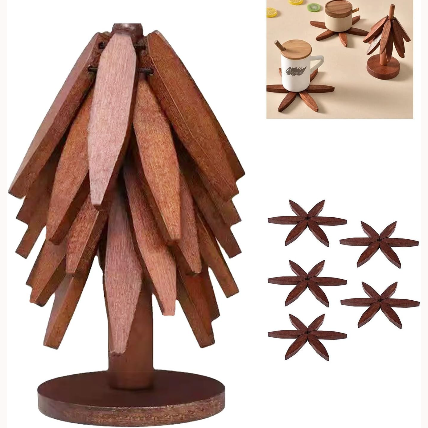 Walnut  Wooden Tree Table Mat,Foldable Trivets