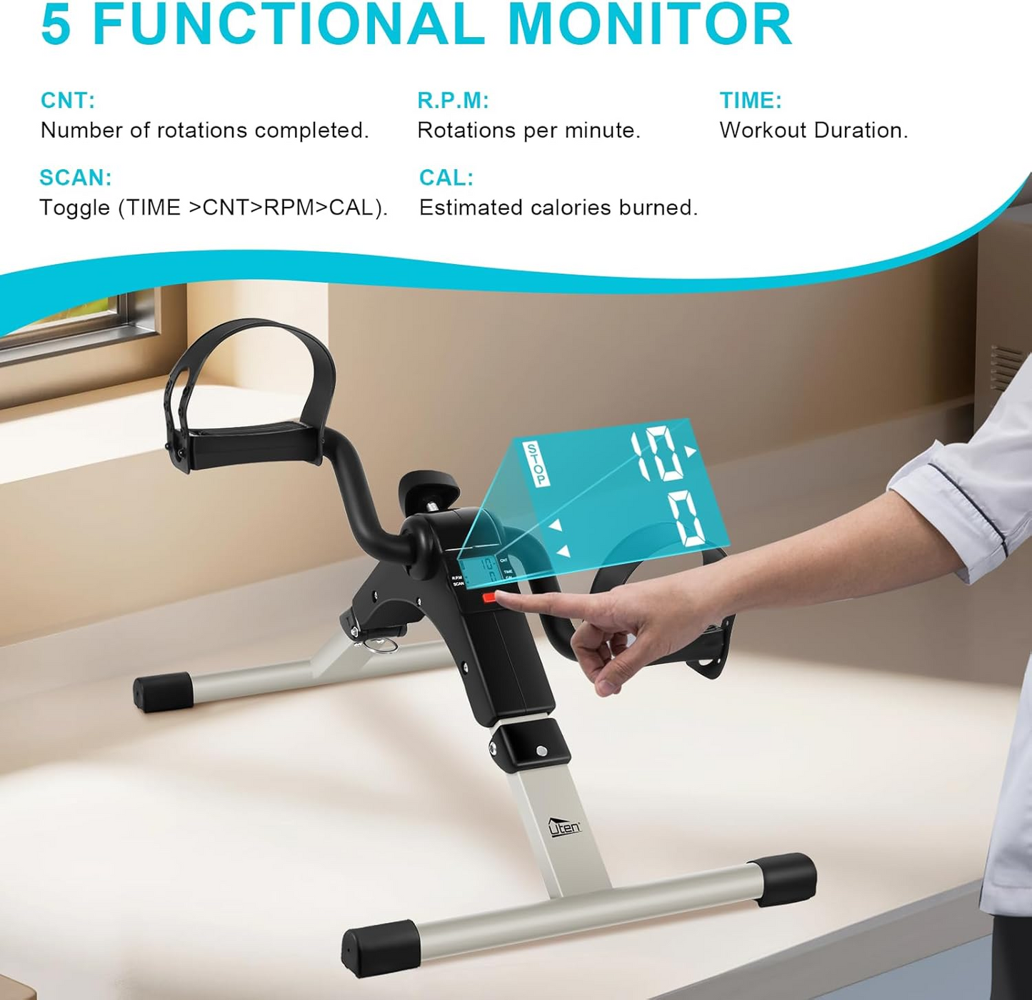 Sport Foldable Pedal Exerciser, Stationary Under Desk Exercise Equipment Arm/Leg/Foot Peddler Exercise - Medaid International