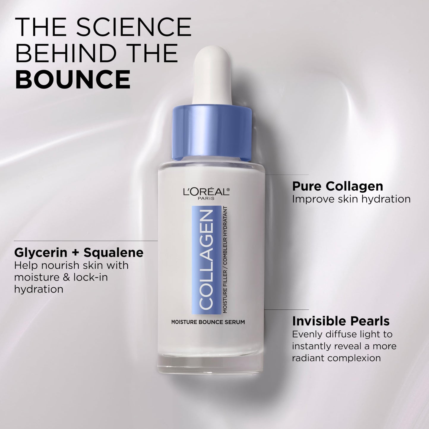 L'Oreal Paris Collagen Moisture Filler Moisture Bounce Face Serum, Glow Serum with Collagen, Glycerin, and Squalane for Bouncy, Radiant, Hydrated Skin - Medaid International