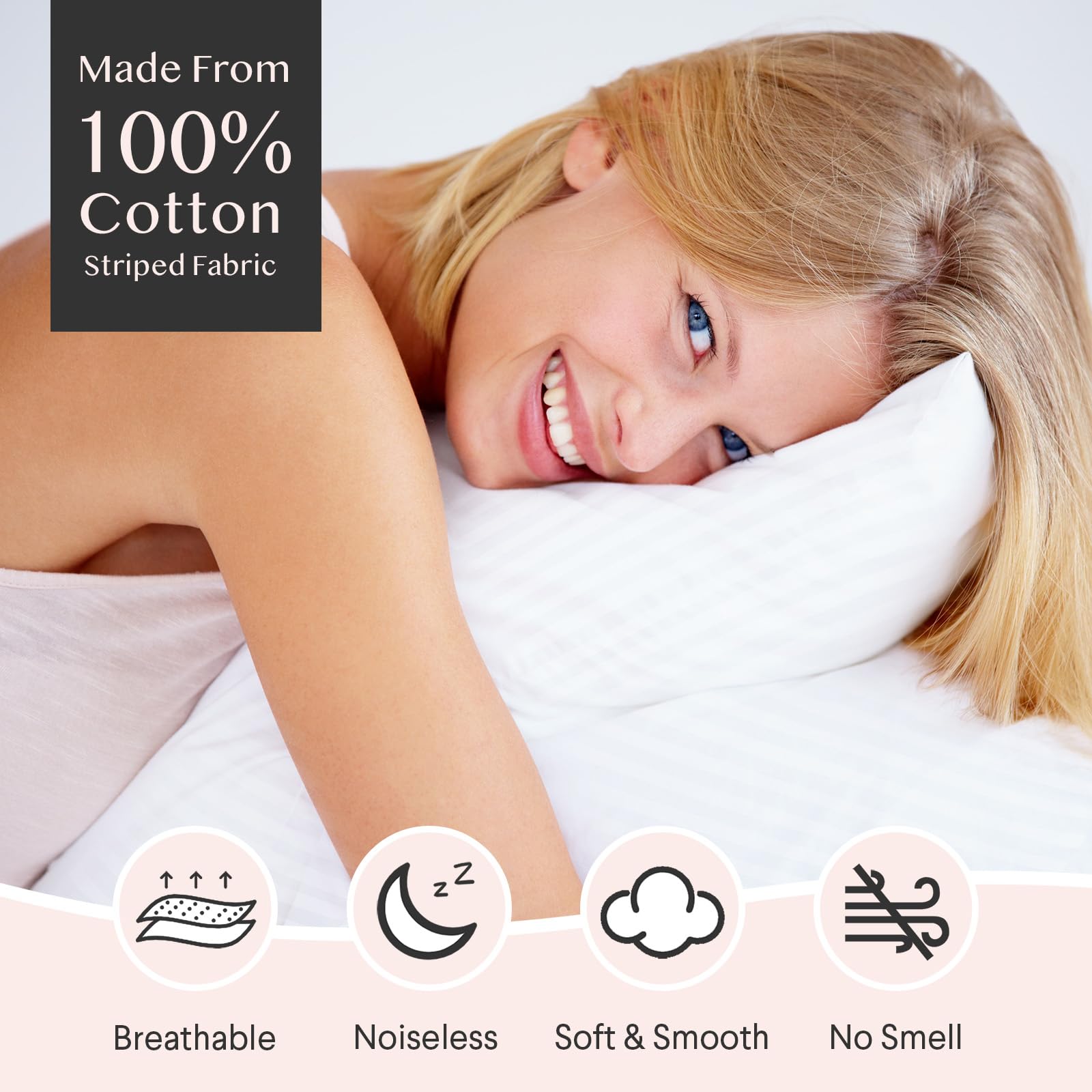 FAUNNA 600TC 100% Cotton Pillow Protectors, Standard Size (20x26), 4 Pack, Oeko-TEX Certified, Hotel Grade Pillow Cover with Silent Zipper, Zip Up Pillow Cases, White - Medaid International