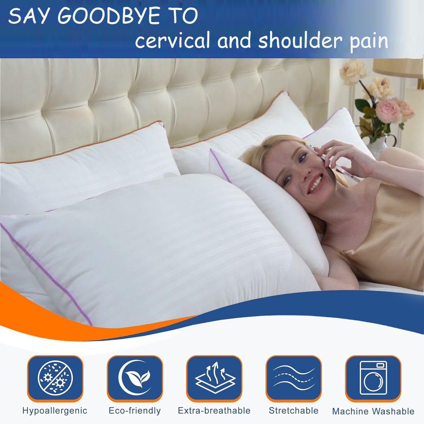 VAINOC Pillows Standard Size Set of 2,Breathable Hotel Collection Bed Pillows for Sleeping Medium Soft Down Alternative Microfiber Filled,20 x 26 Inches - Medaid International