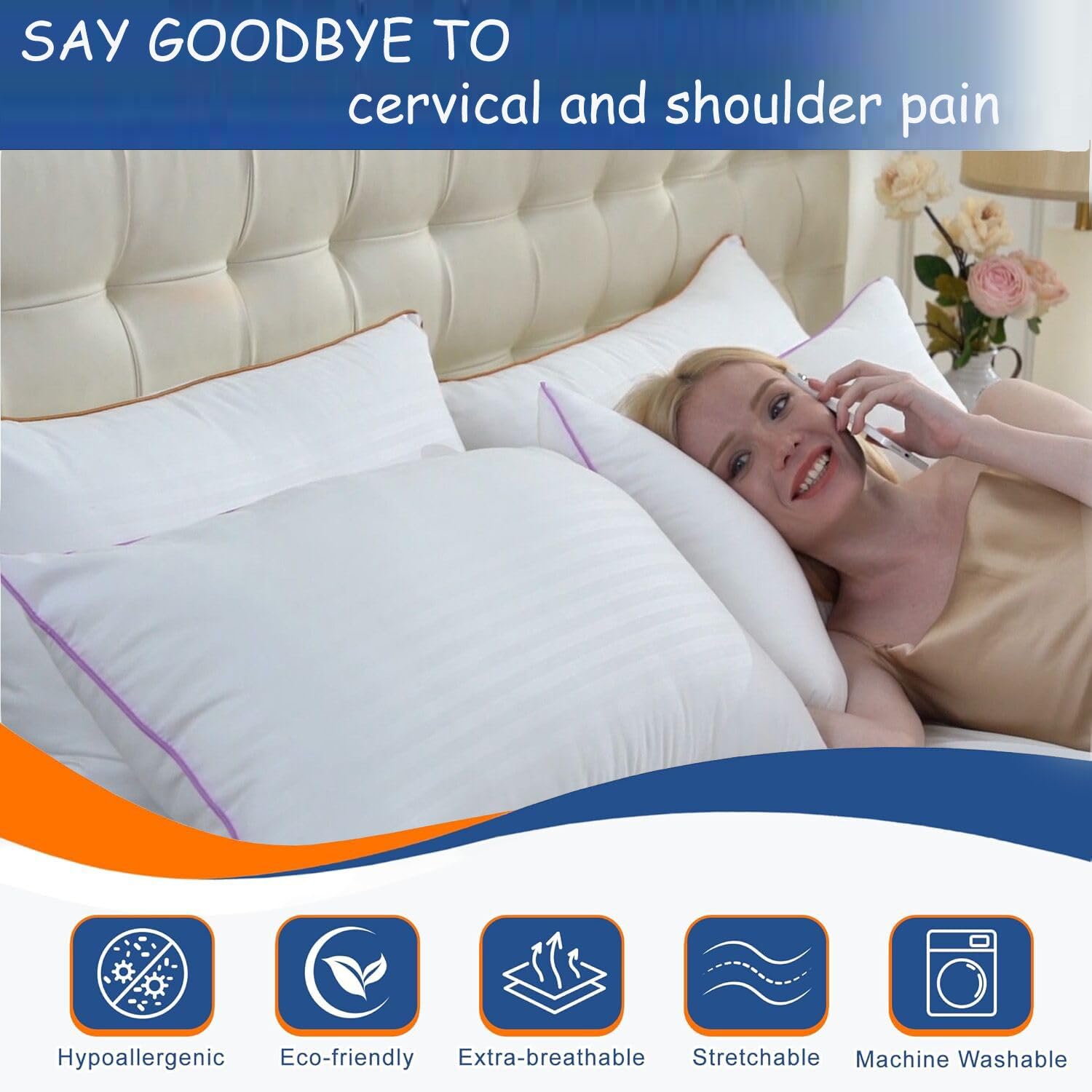 VAINOC Pillows Standard Size Set of 2,Breathable Hotel Collection Bed Pillows for Sleeping Medium Soft Down Alternative Microfiber Filled,20 x 26 Inches - Medaid International