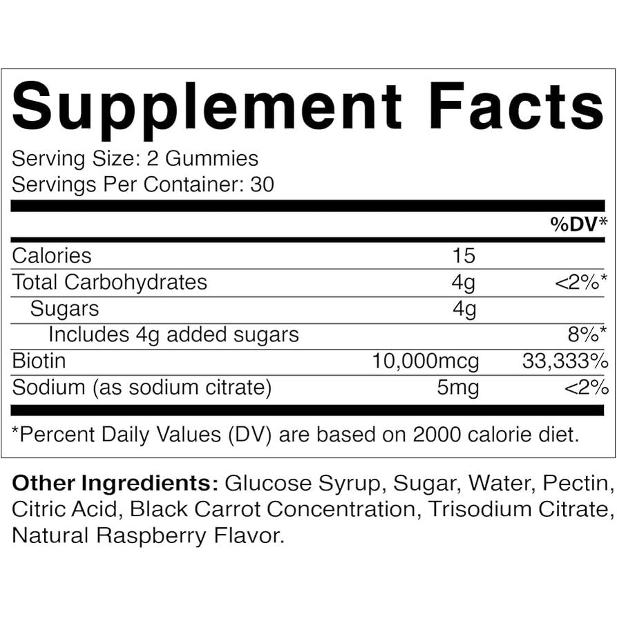 Vitamatic Biotin Gummies 10,000 mcg for Stronger Hair, Skin & Nails - 60 Vegan Gummies