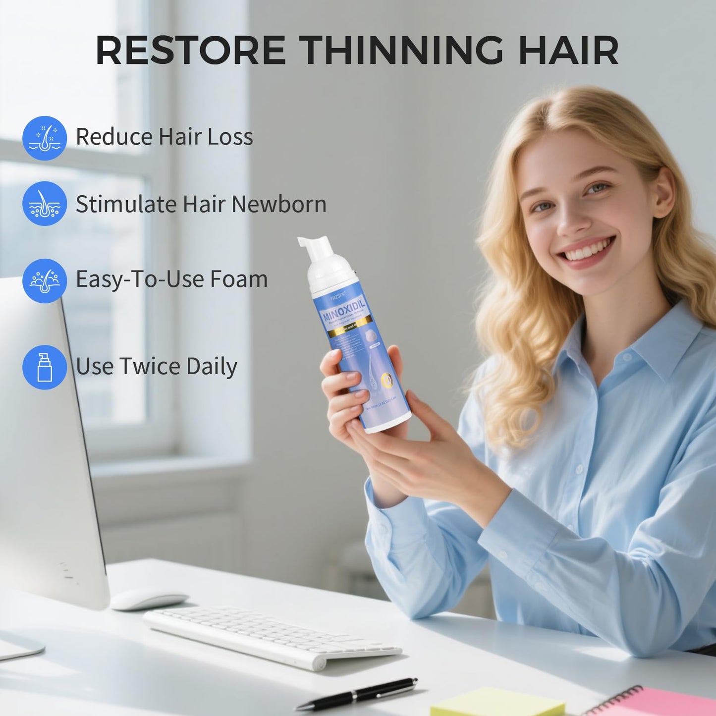 Trzsfr 5% Minoxidil Foam for Men & Women, Hair Regrowth Treatment for Thinning Hair & Beard Growth, Extra Strength Topical Foam, Clinically Proven Hair Loss Treatment, 6 Month Supply (14OZ Total) - Medaid International