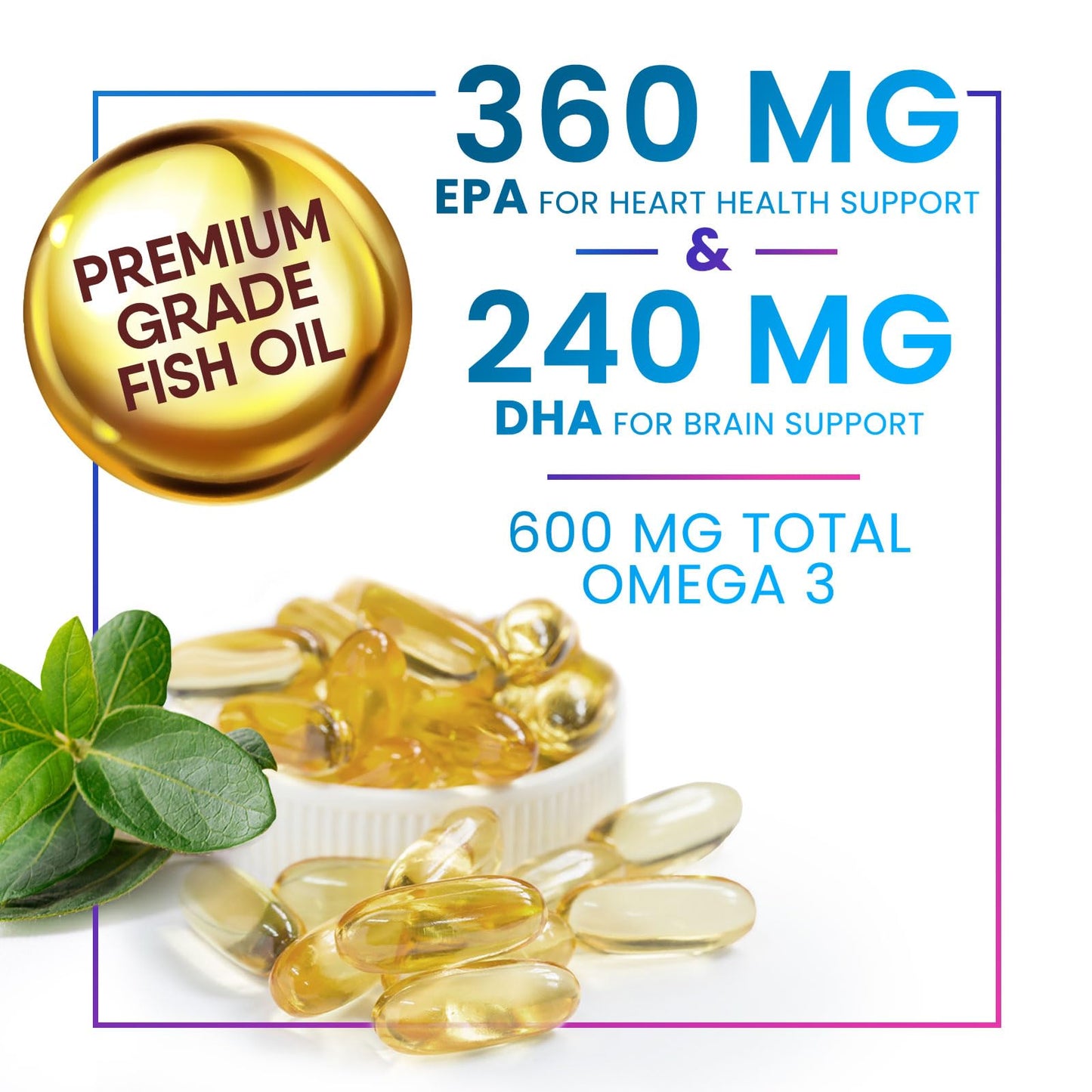 Omega 3 Fish Oil 2400 mg Supplement, Sustainably Sourced, Triple Strength Omega-3 Supplement Softgels, Brain Health Support, EPA & DHA Fish Oil Fatty Acids Supplements, Gluten & GMO Free, 120 Softgels - Medaid International